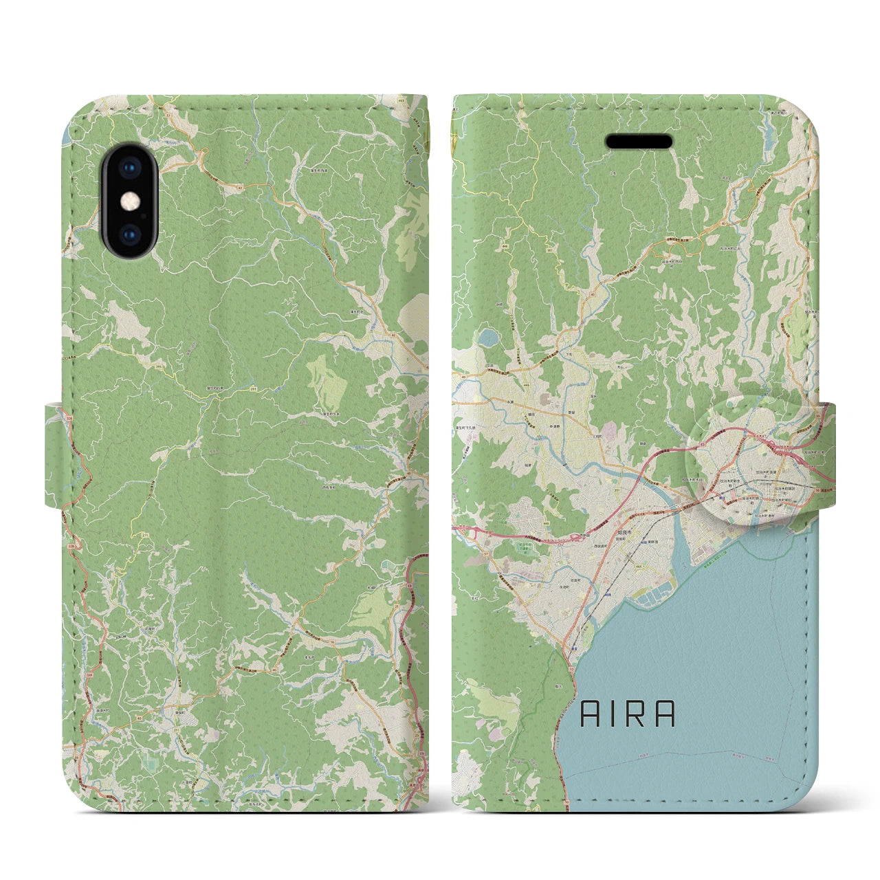 【姶良(鹿児島県)】地図柄iPhoneケース(手帳タイプ)ナチュラル・iPhone XS / X 用