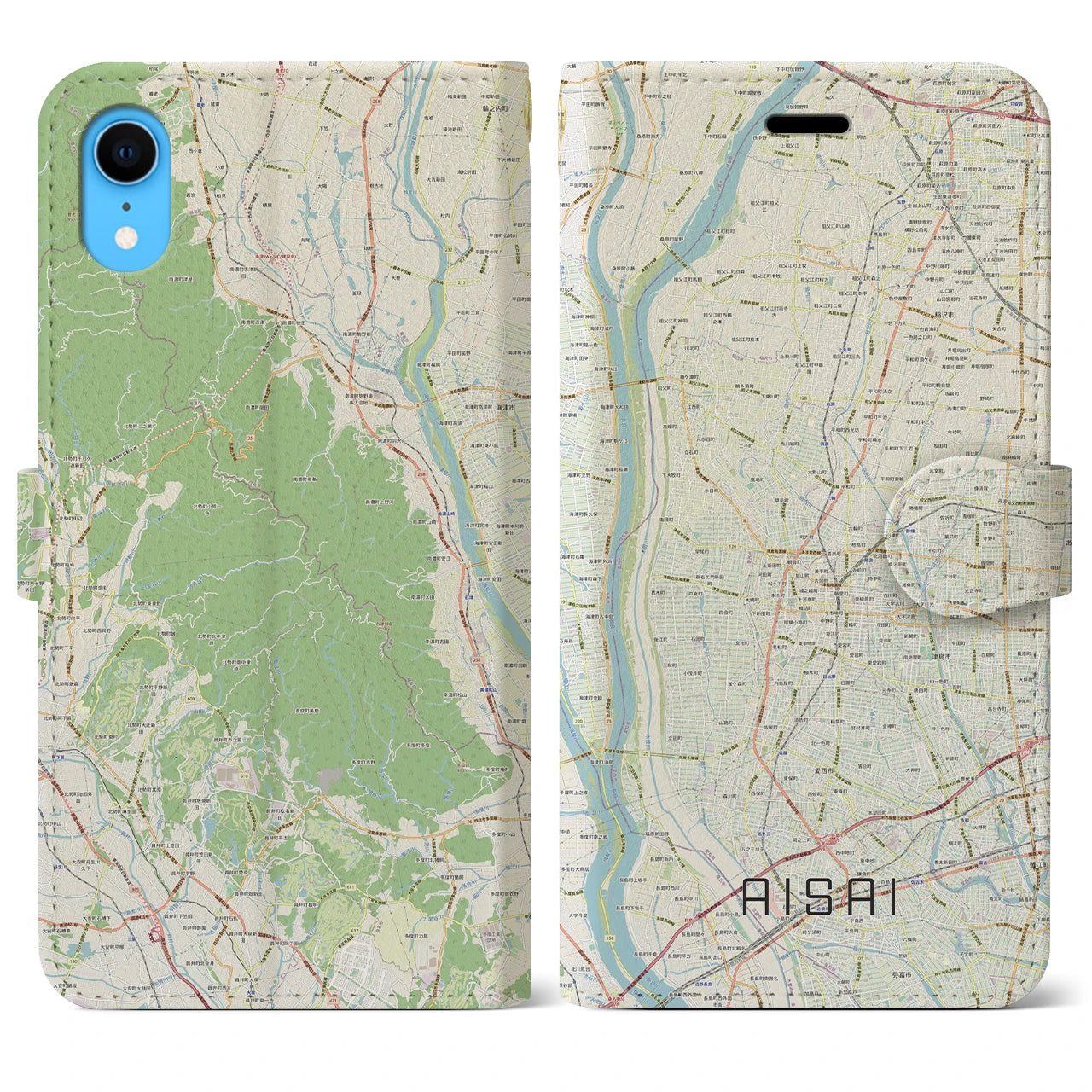 【愛西(愛知県)】地図柄iPhoneケース(手帳タイプ)ナチュラル・iPhone XR 用