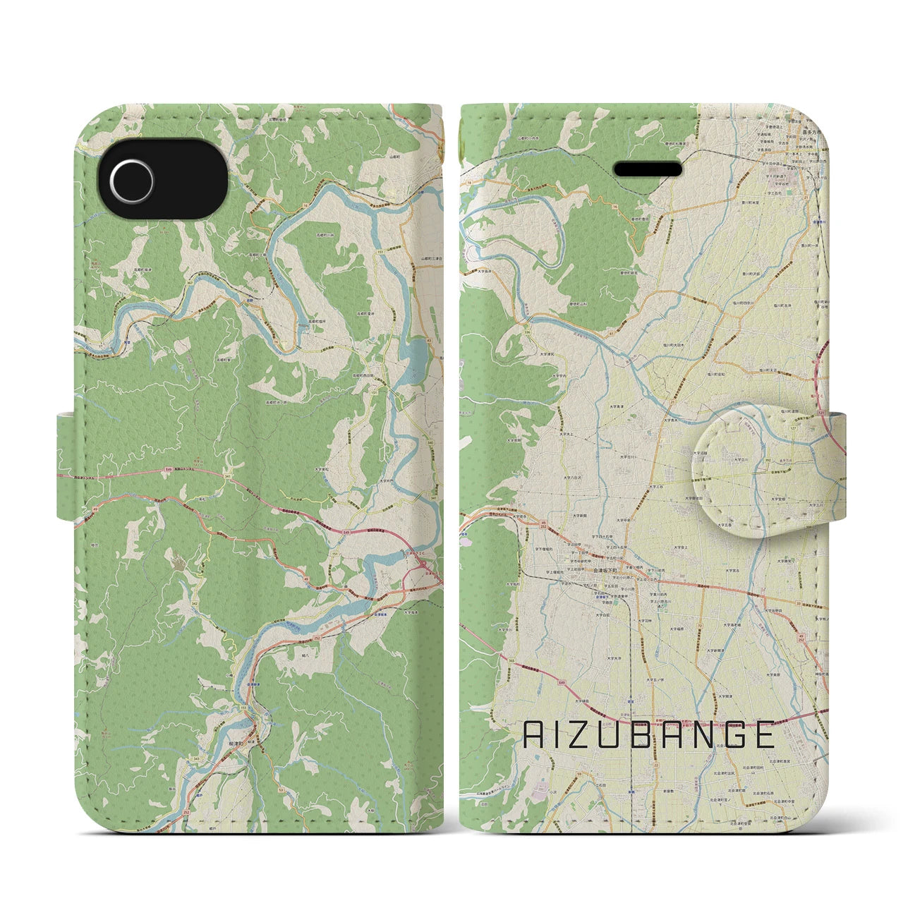 【会津坂下(福島県)】地図柄iPhoneケース(手帳タイプ)ナチュラル・iPhone SE(第3 / 第2世代) / 8 / 7 / 6s / 6 用