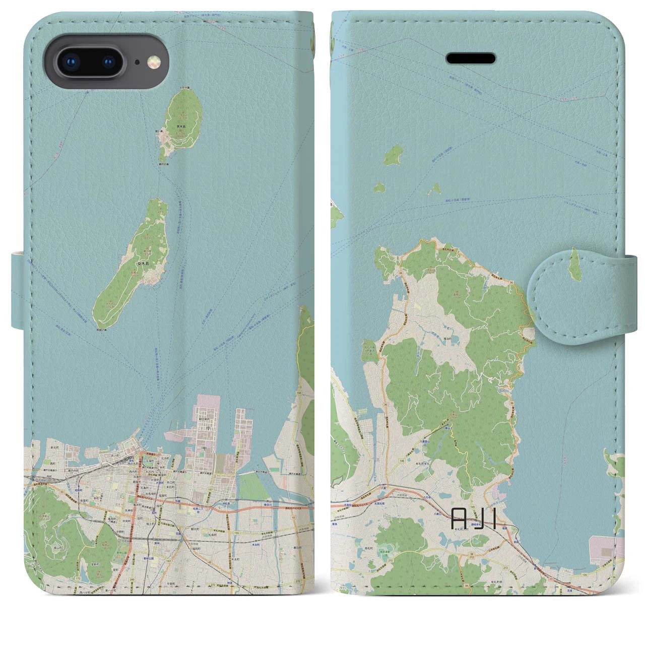 【庵治(香川県)】地図柄iPhoneケース(手帳タイプ)ナチュラル・iPhone 8Plus /7Plus / 6sPlus / 6Plus 用