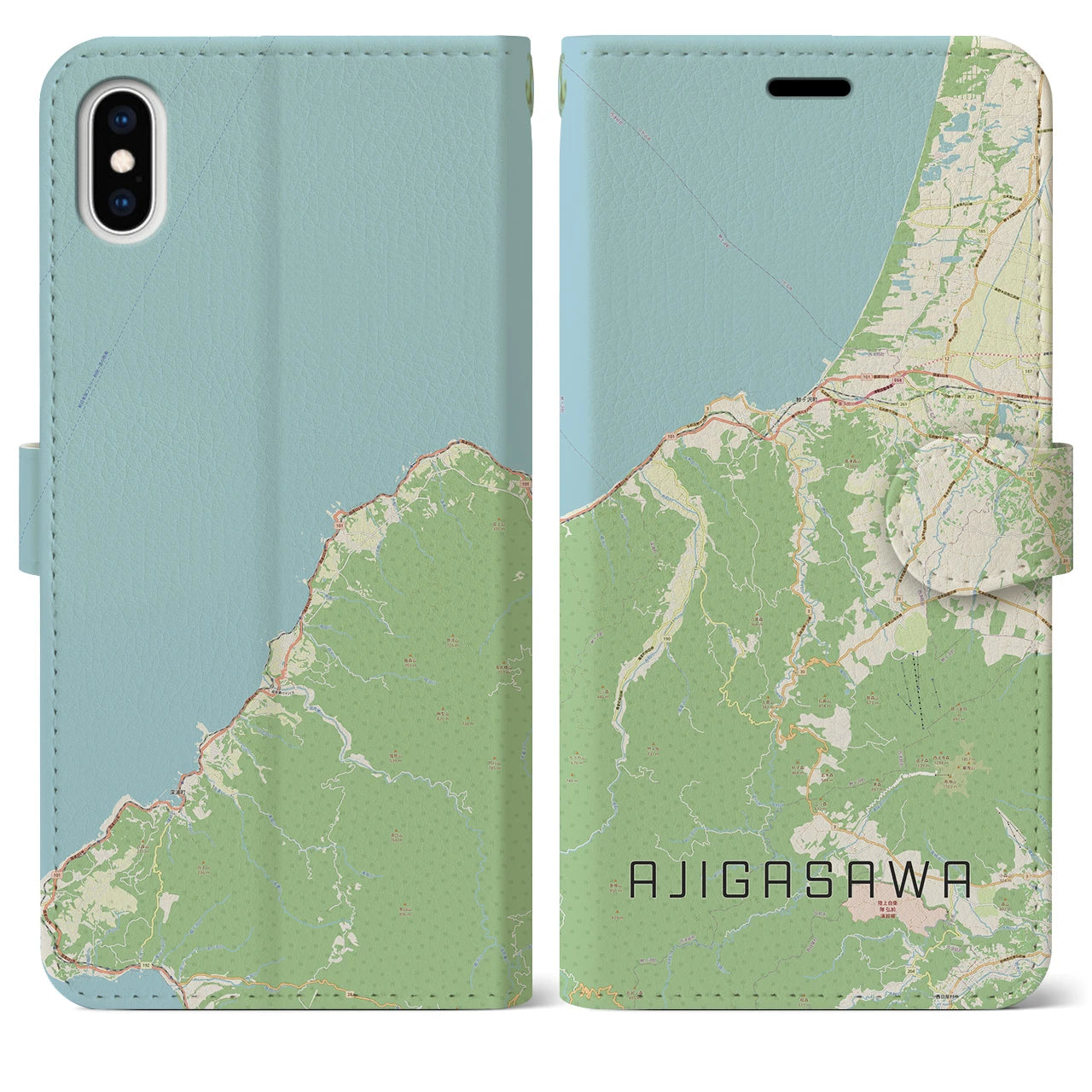 【鰺ヶ沢(青森県)】地図柄iPhoneケース(手帳タイプ)ナチュラル・iPhone XS Max 用