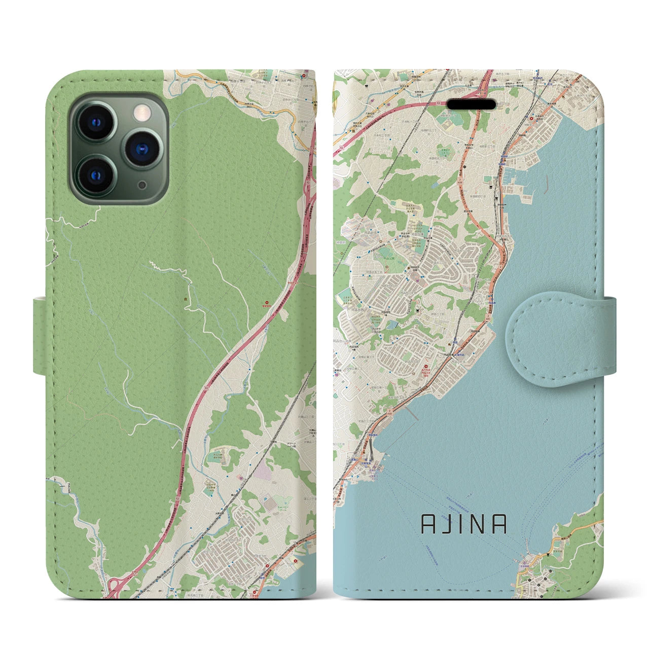 【阿品(広島県)】地図柄iPhoneケース(手帳タイプ)ナチュラル・iPhone 11 Pro 用