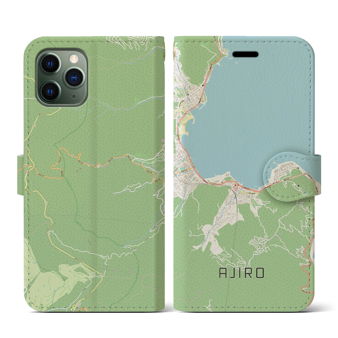 【網代(静岡県)】地図柄iPhoneケース(手帳タイプ)ナチュラル・iPhone 11 Pro 用