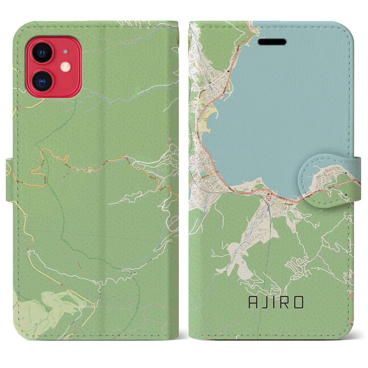 【網代(静岡県)】地図柄iPhoneケース(手帳タイプ)ナチュラル・iPhone 11 用