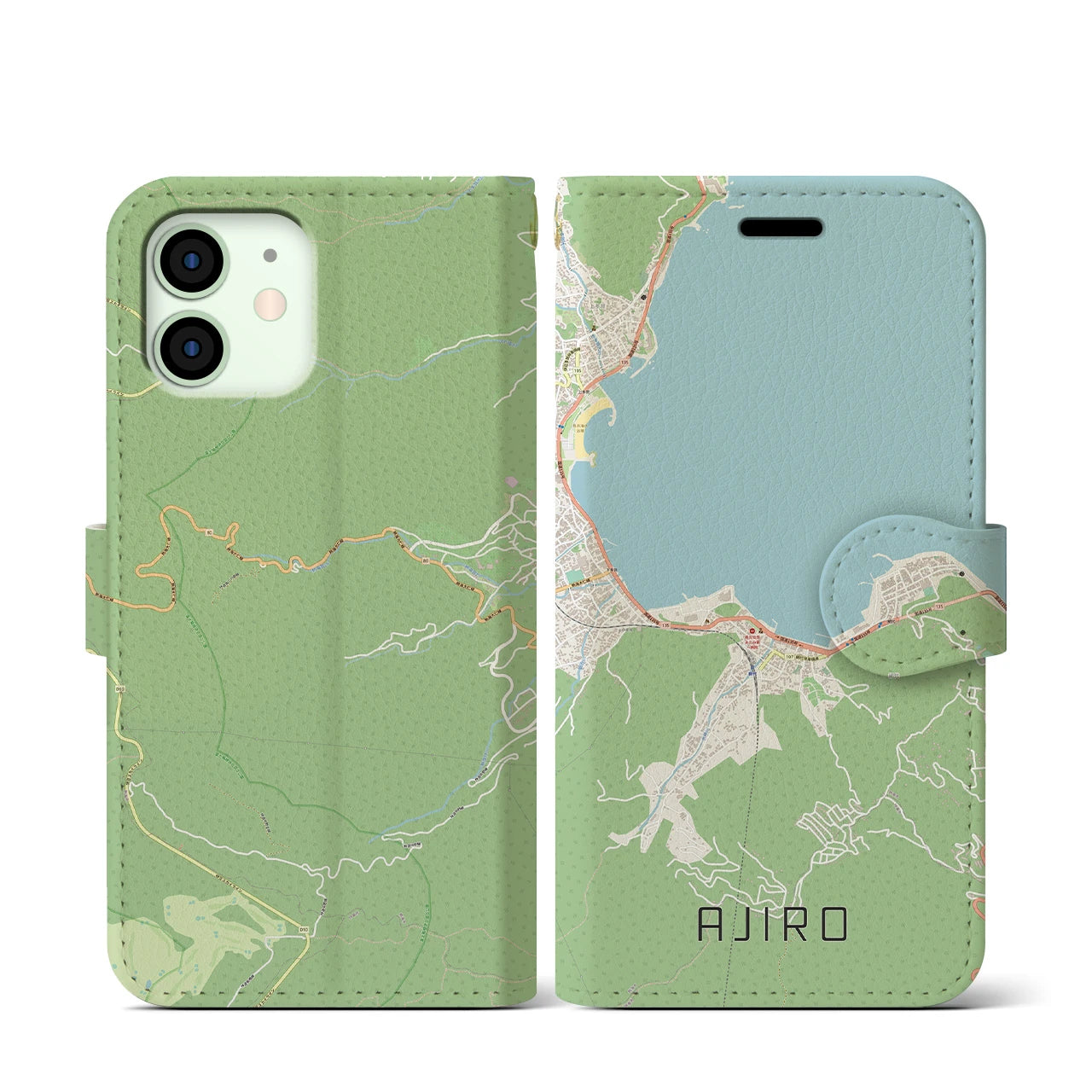 【網代(静岡県)】地図柄iPhoneケース(手帳タイプ)ナチュラル・iPhone 12 mini 用