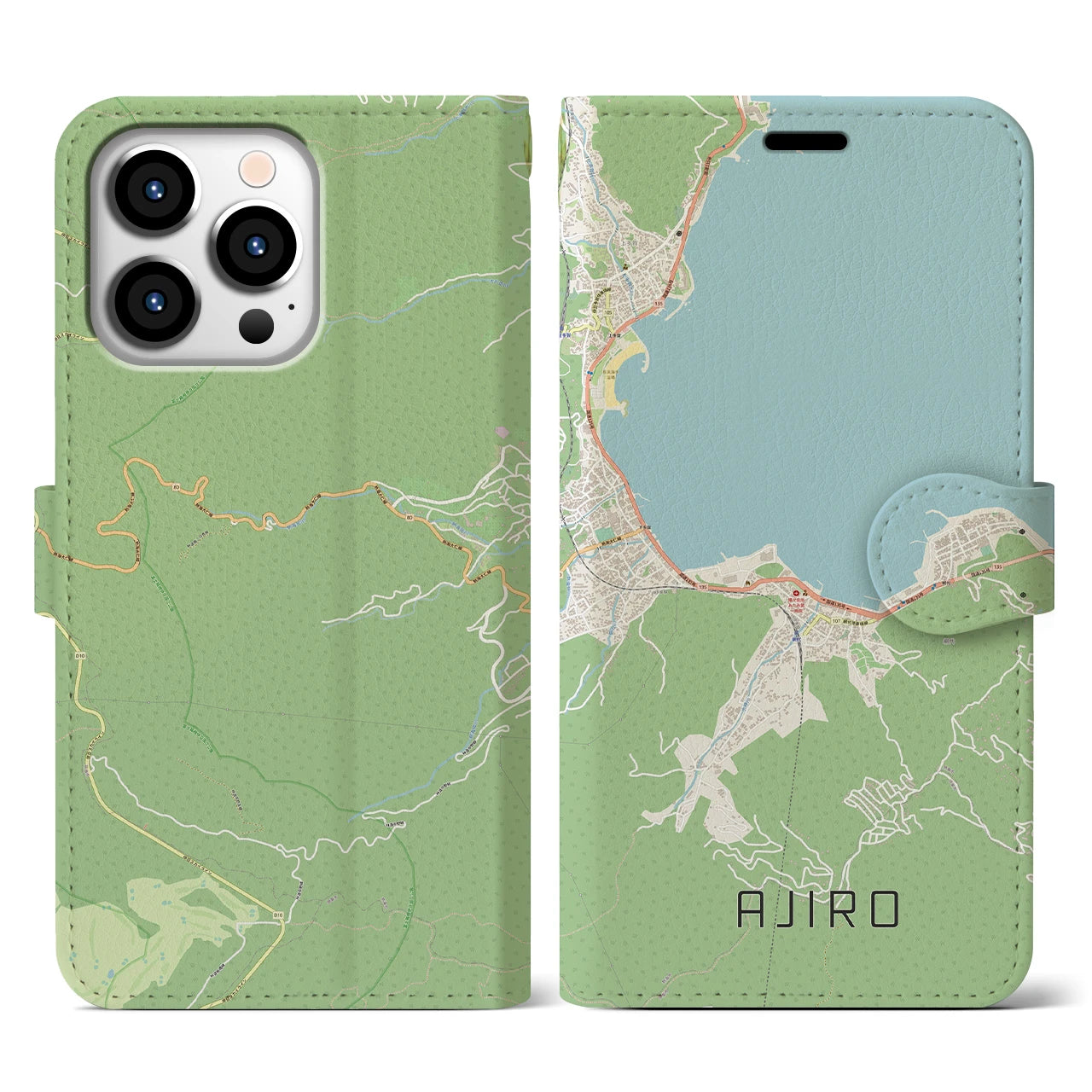 【網代(静岡県)】地図柄iPhoneケース(手帳タイプ)ナチュラル・iPhone 13 Pro 用