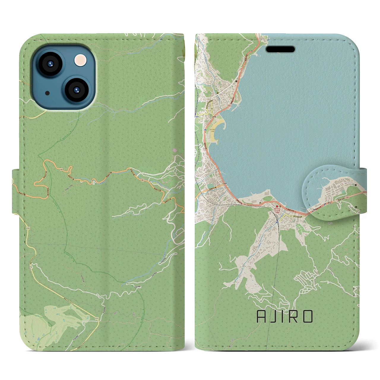 【網代(静岡県)】地図柄iPhoneケース(手帳タイプ)ナチュラル・iPhone 13 用