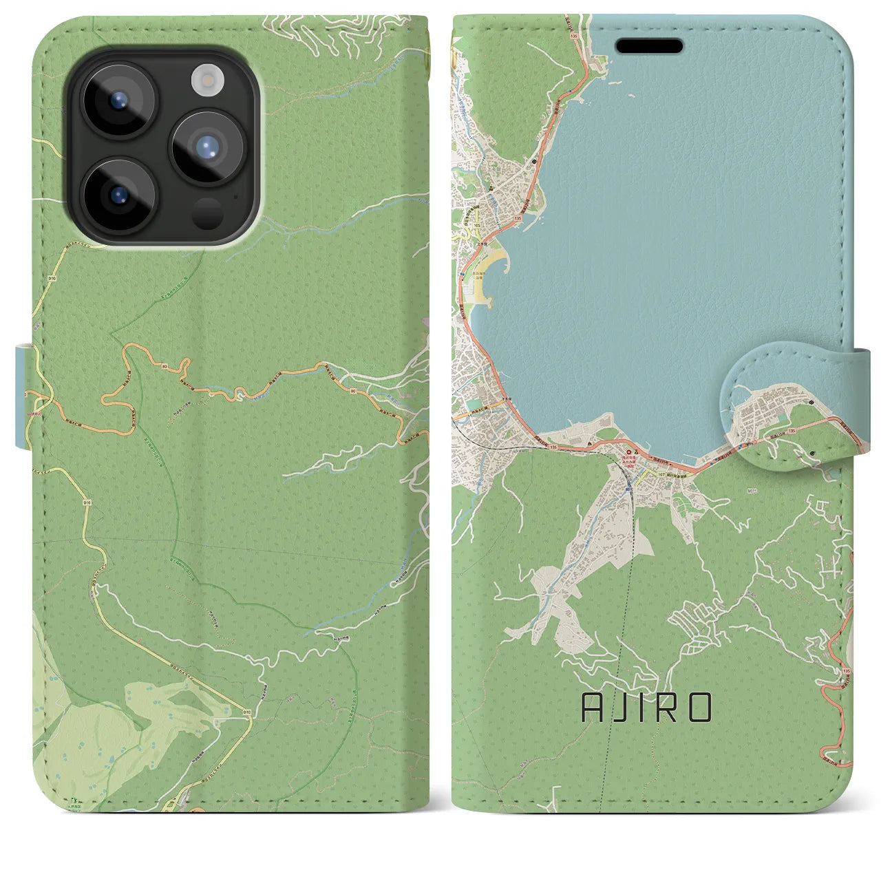 【網代(静岡県)】地図柄iPhoneケース(手帳タイプ)ナチュラル・iPhone 15 Pro Max 用