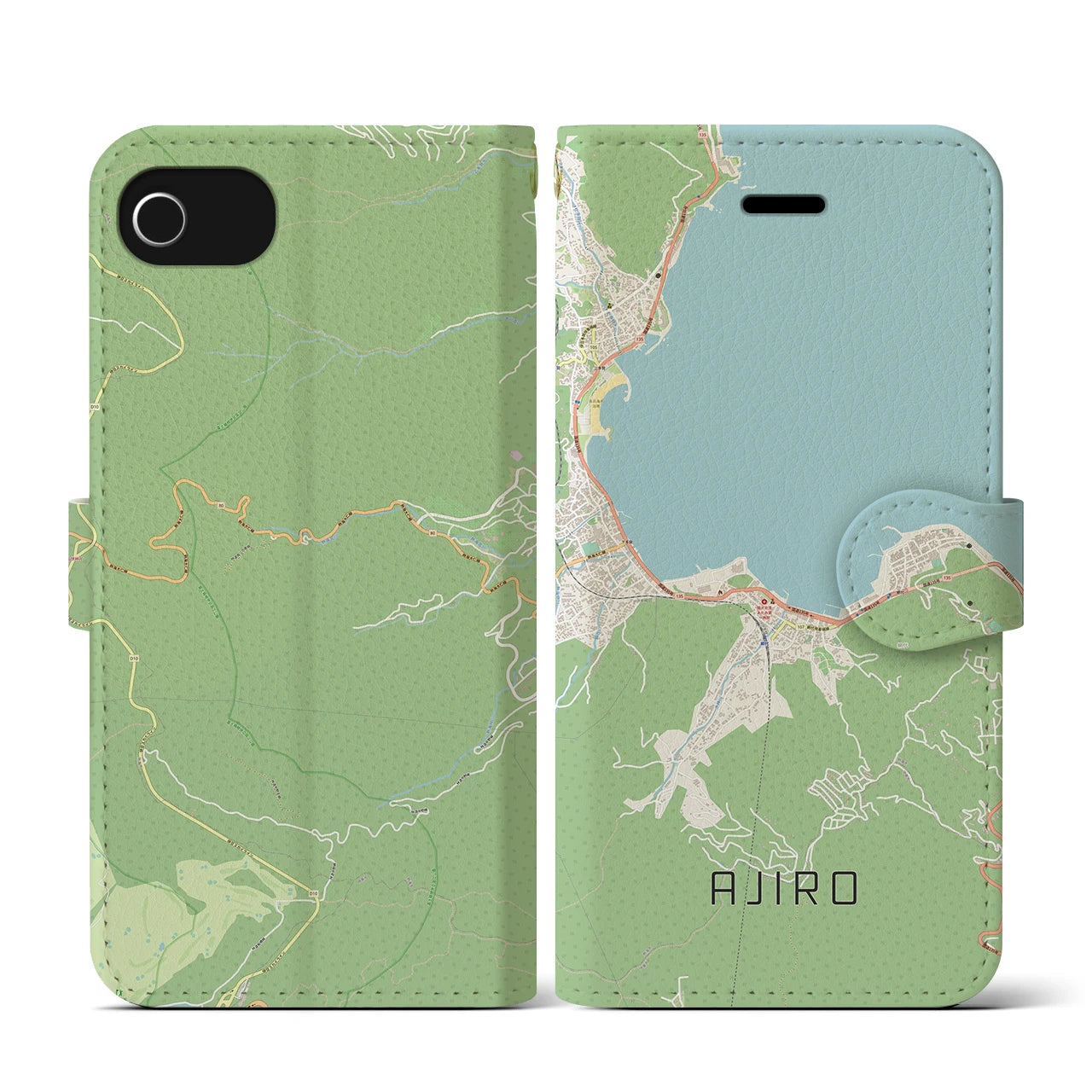 【網代(静岡県)】地図柄iPhoneケース(手帳タイプ)ナチュラル・iPhone SE(第3 / 第2世代) / 8 / 7 / 6s / 6 用