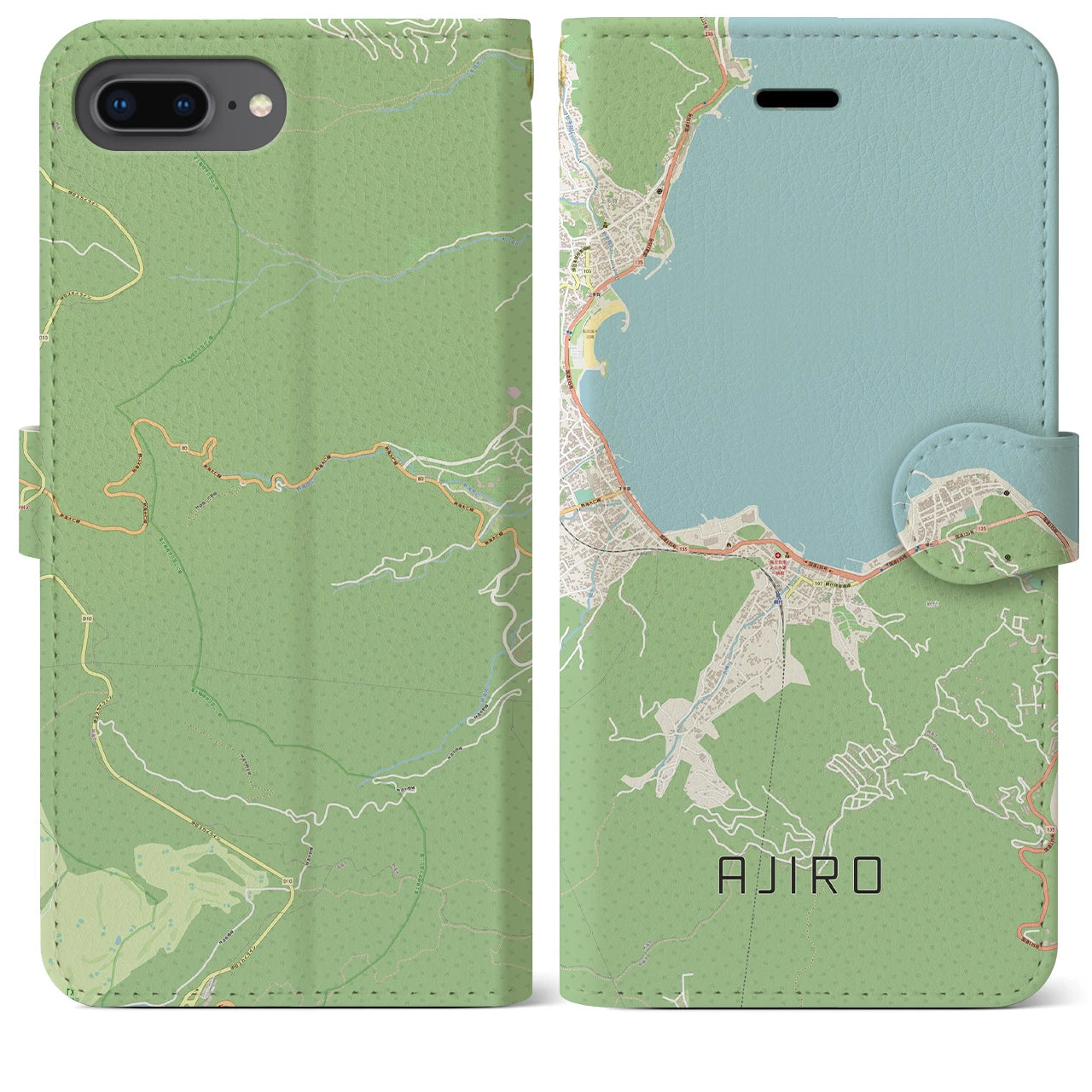 【網代(静岡県)】地図柄iPhoneケース(手帳タイプ)ナチュラル・iPhone 8Plus /7Plus / 6sPlus / 6Plus 用