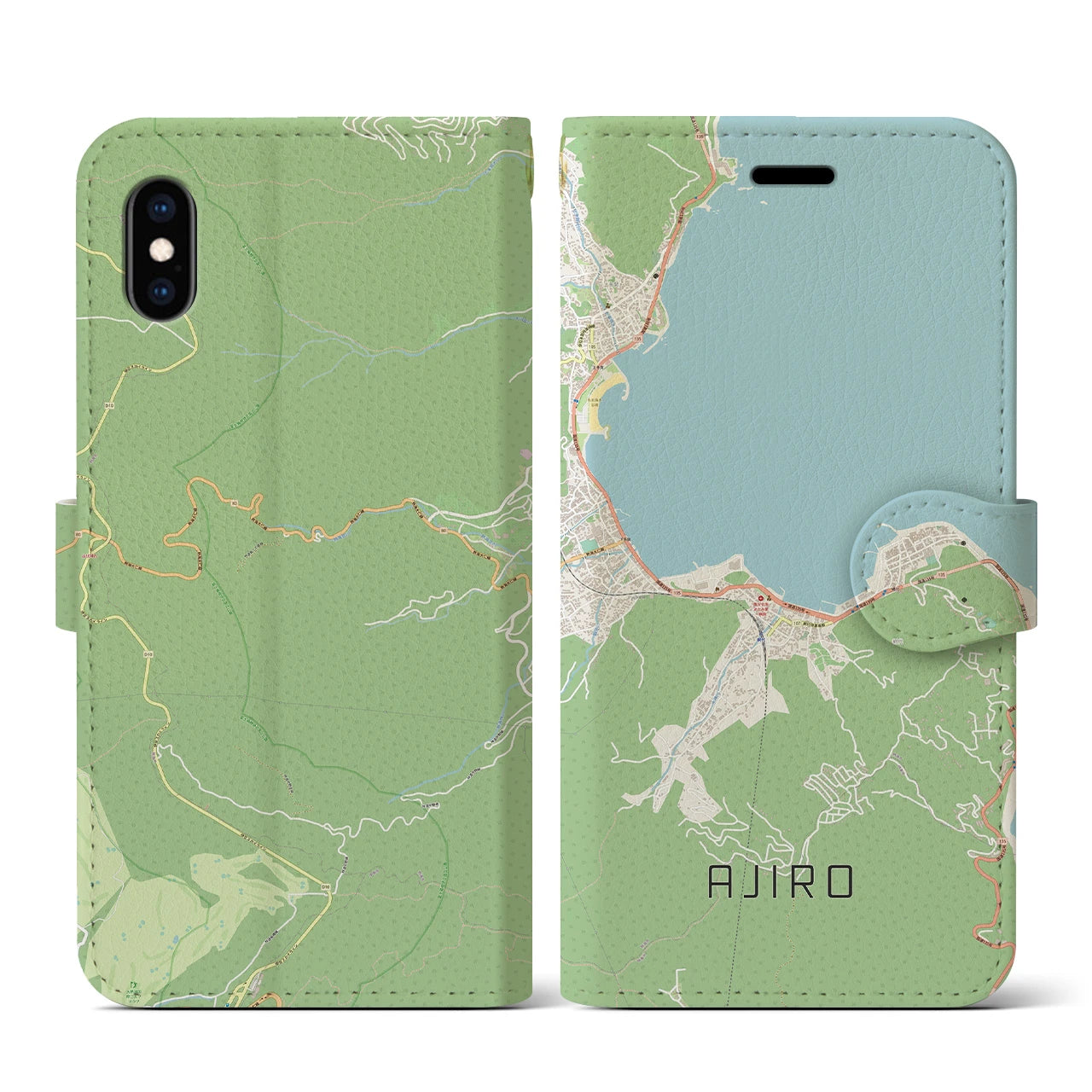 【網代(静岡県)】地図柄iPhoneケース(手帳タイプ)ナチュラル・iPhone XS / X 用