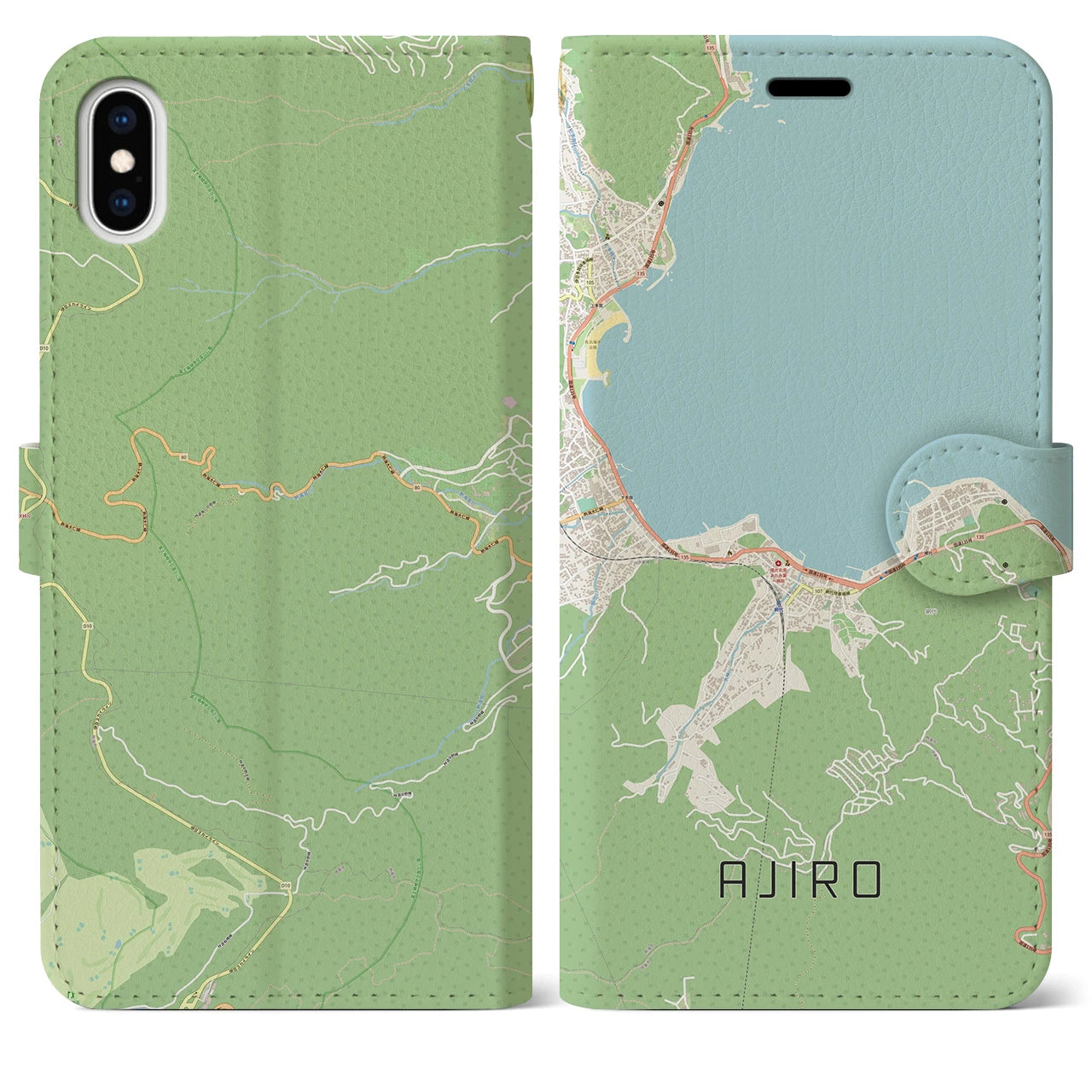 【網代(静岡県)】地図柄iPhoneケース(手帳タイプ)ナチュラル・iPhone XS Max 用