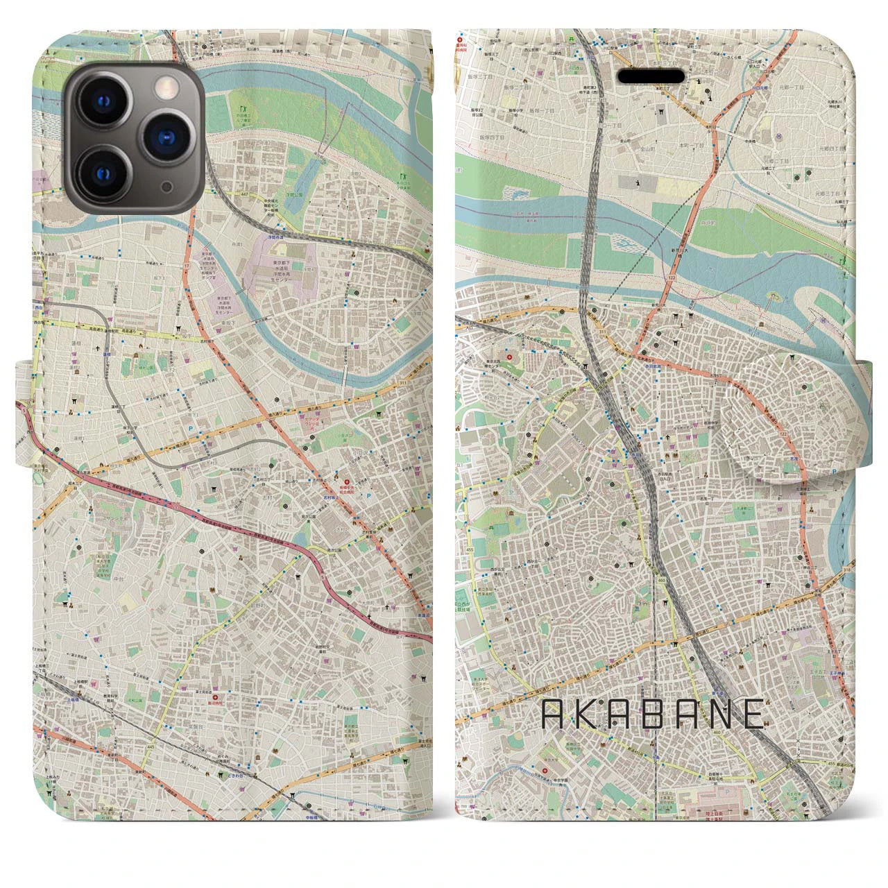 【赤羽(東京都)】地図柄iPhoneケース(手帳タイプ)ナチュラル・iPhone 11 Pro Max 用