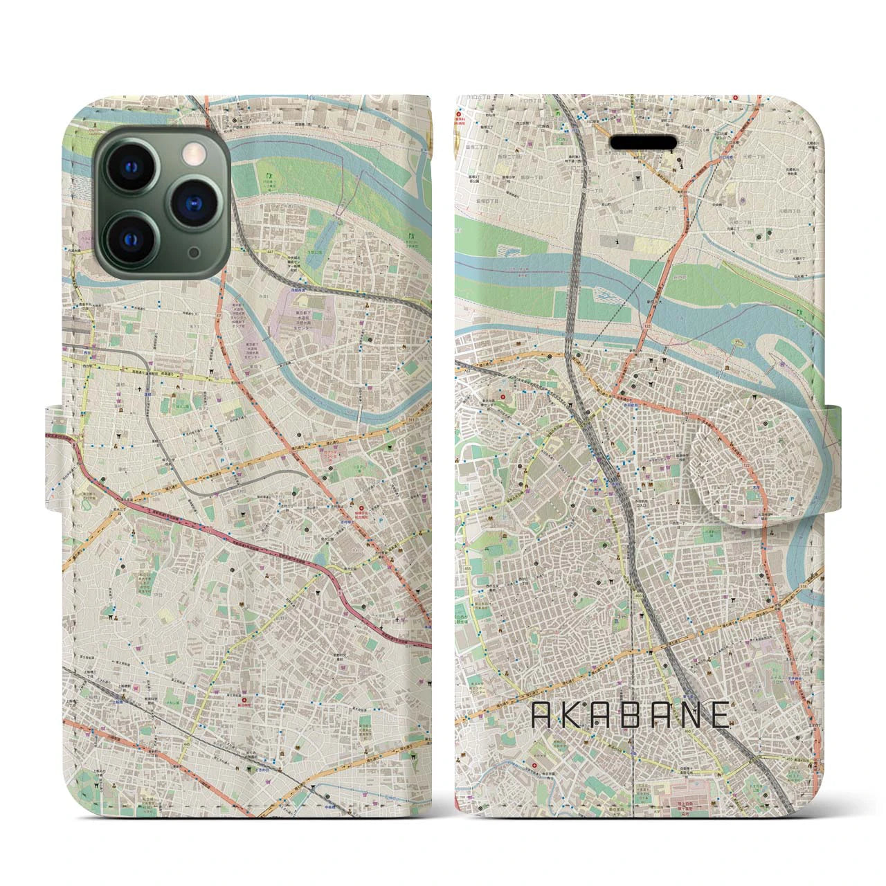 【赤羽(東京都)】地図柄iPhoneケース(手帳タイプ)ナチュラル・iPhone 11 Pro 用