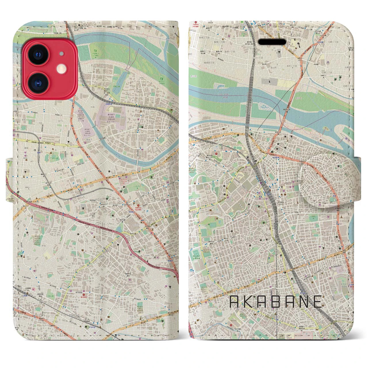 【赤羽(東京都)】地図柄iPhoneケース(手帳タイプ)ナチュラル・iPhone 11 用