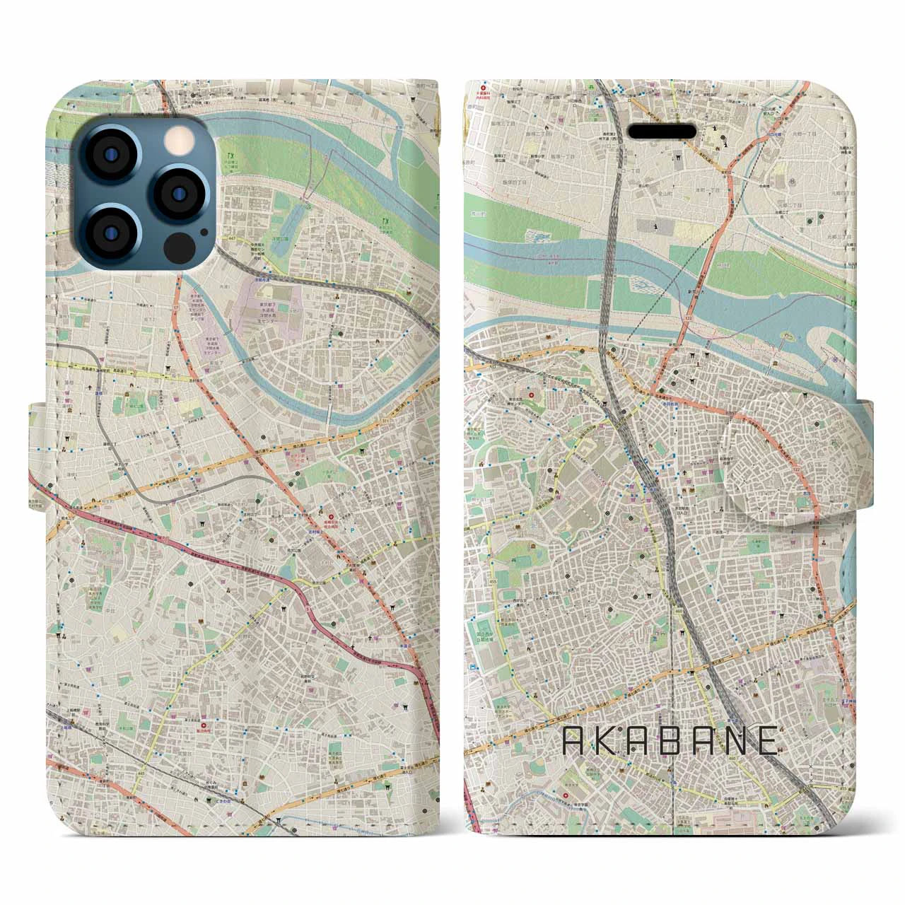 【赤羽(東京都)】地図柄iPhoneケース(手帳タイプ)ナチュラル・iPhone 12 / 12 Pro 用