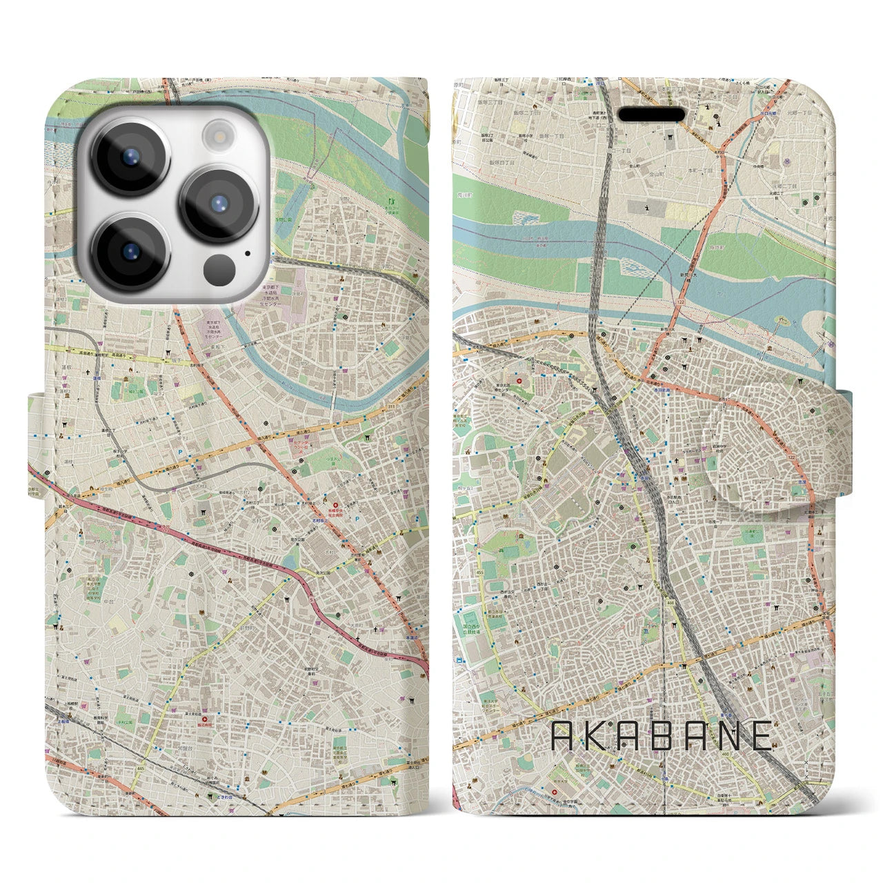 【赤羽(東京都)】地図柄iPhoneケース(手帳タイプ)ナチュラル・iPhone 14 Pro 用