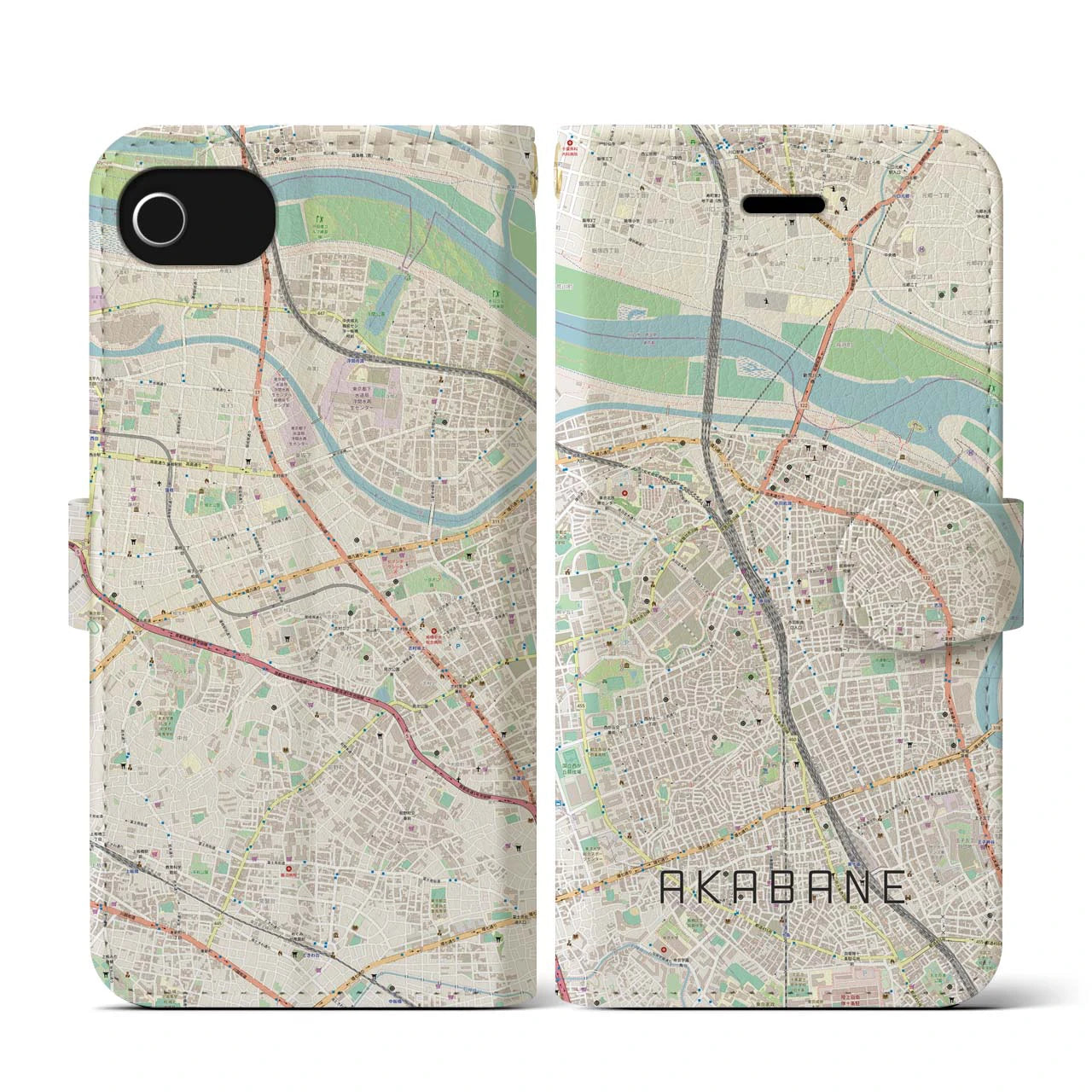 【赤羽(東京都)】地図柄iPhoneケース(手帳タイプ)ナチュラル・iPhone SE(第3 / 第2世代) / 8 / 7 / 6s / 6 用