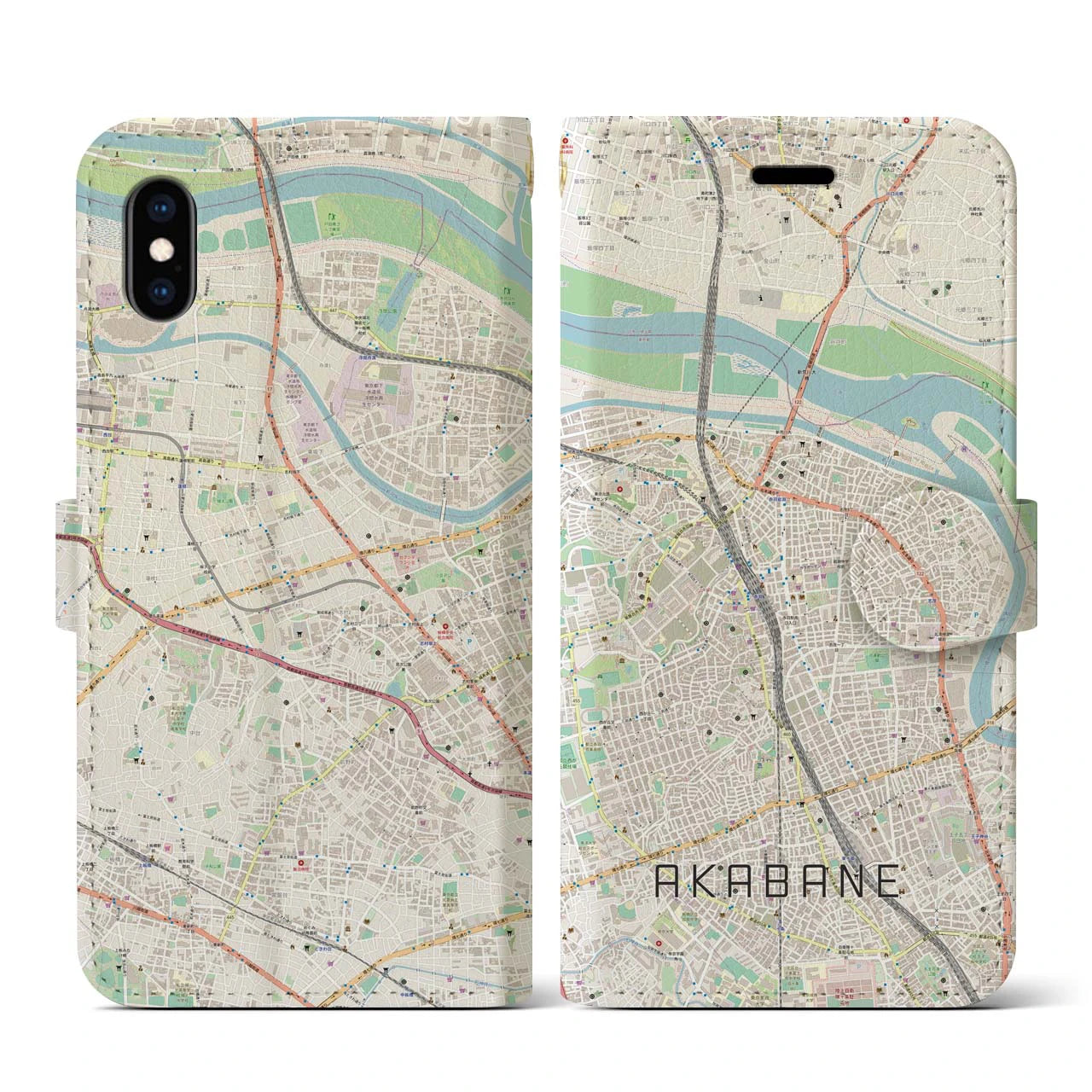 【赤羽(東京都)】地図柄iPhoneケース(手帳タイプ)ナチュラル・iPhone XS / X 用