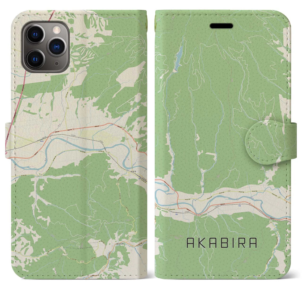 【赤平(北海道)】地図柄iPhoneケース(手帳タイプ)ナチュラル・iPhone 11 Pro Max 用