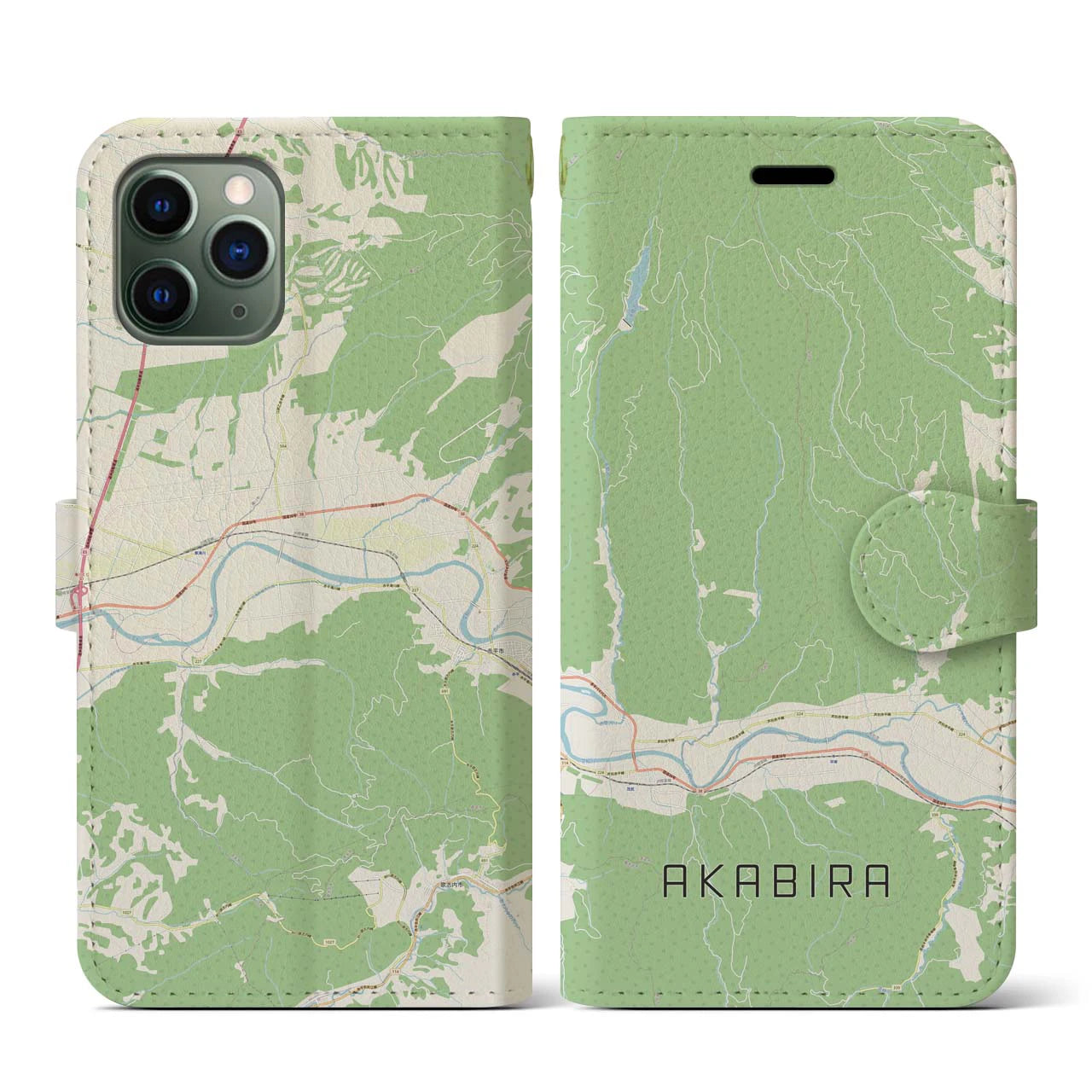 【赤平(北海道)】地図柄iPhoneケース(手帳タイプ)ナチュラル・iPhone 11 Pro 用