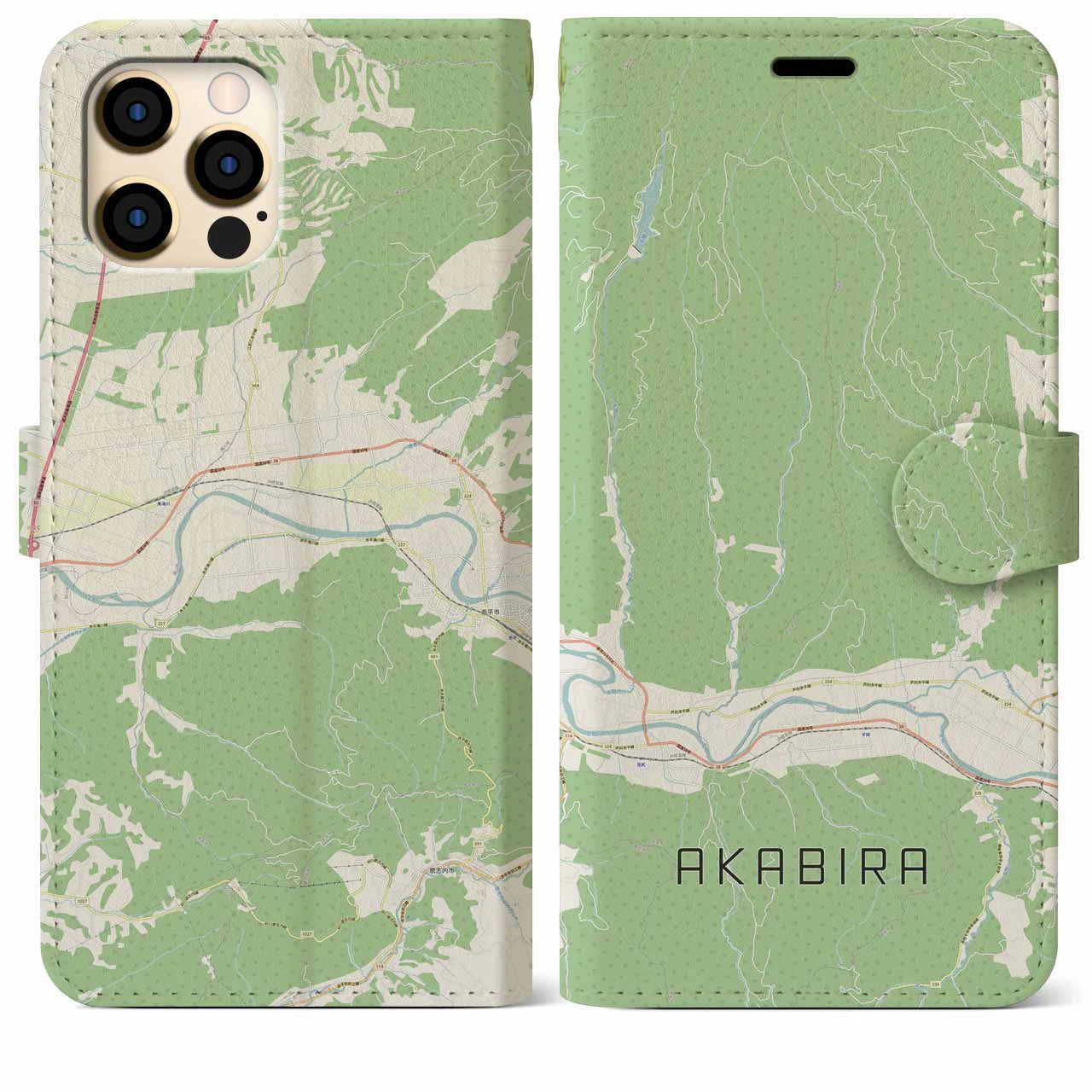 【赤平(北海道)】地図柄iPhoneケース(手帳タイプ)ナチュラル・iPhone 12 Pro Max 用