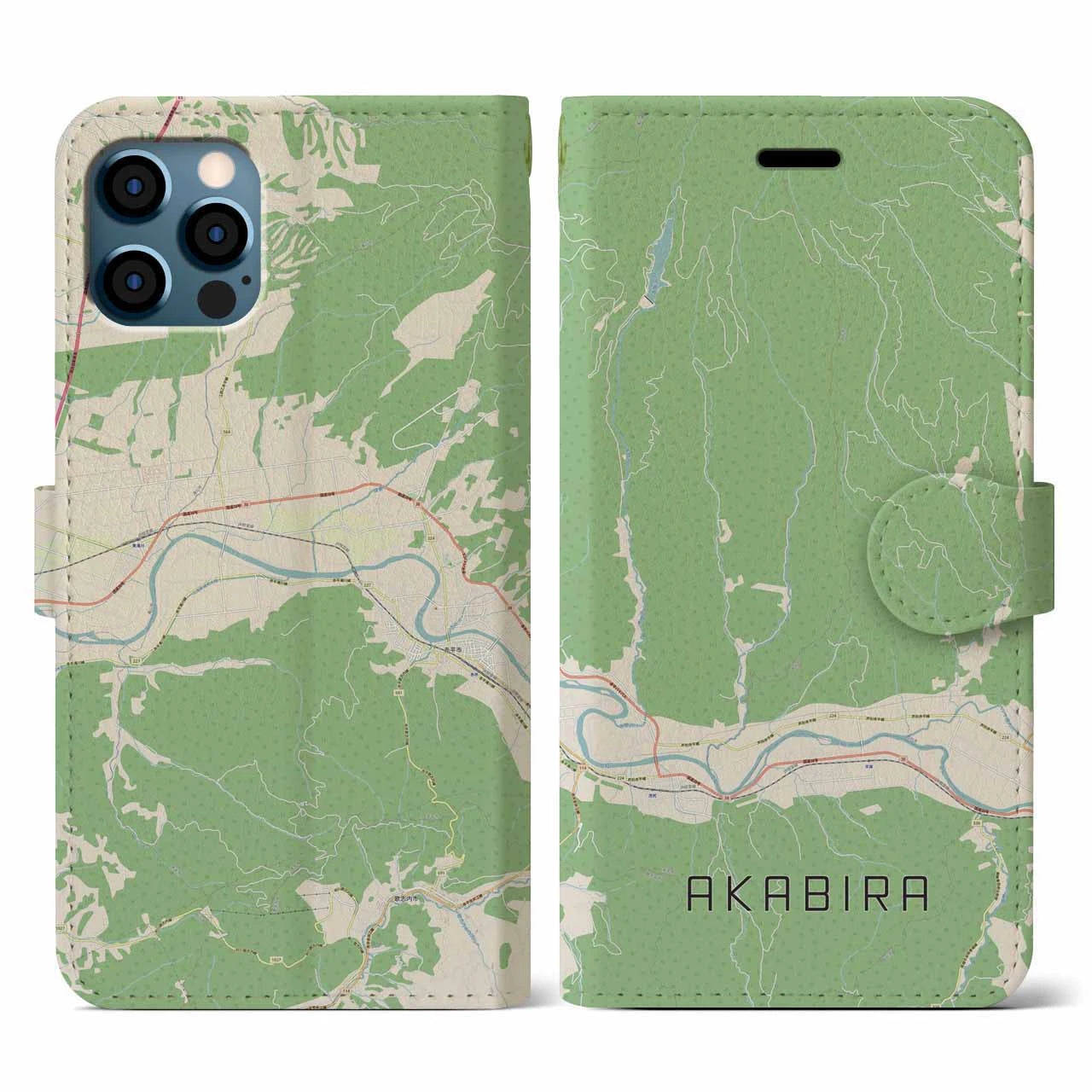 【赤平(北海道)】地図柄iPhoneケース(手帳タイプ)ナチュラル・iPhone 12 / 12 Pro 用