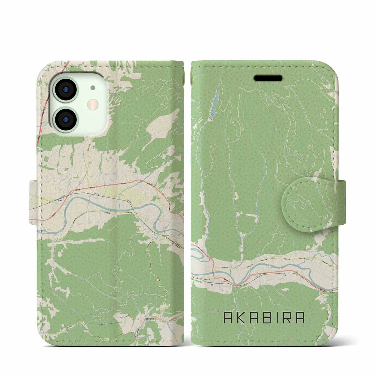 【赤平(北海道)】地図柄iPhoneケース(手帳タイプ)ナチュラル・iPhone 12 mini 用