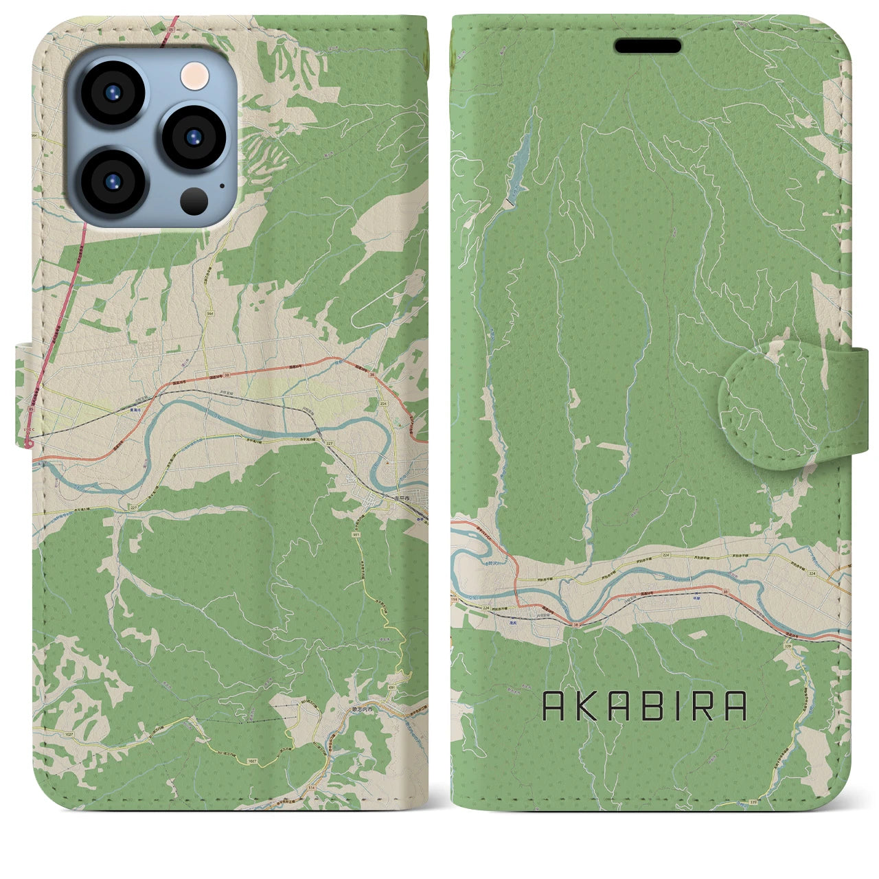 【赤平(北海道)】地図柄iPhoneケース(手帳タイプ)ナチュラル・iPhone 13 Pro Max 用