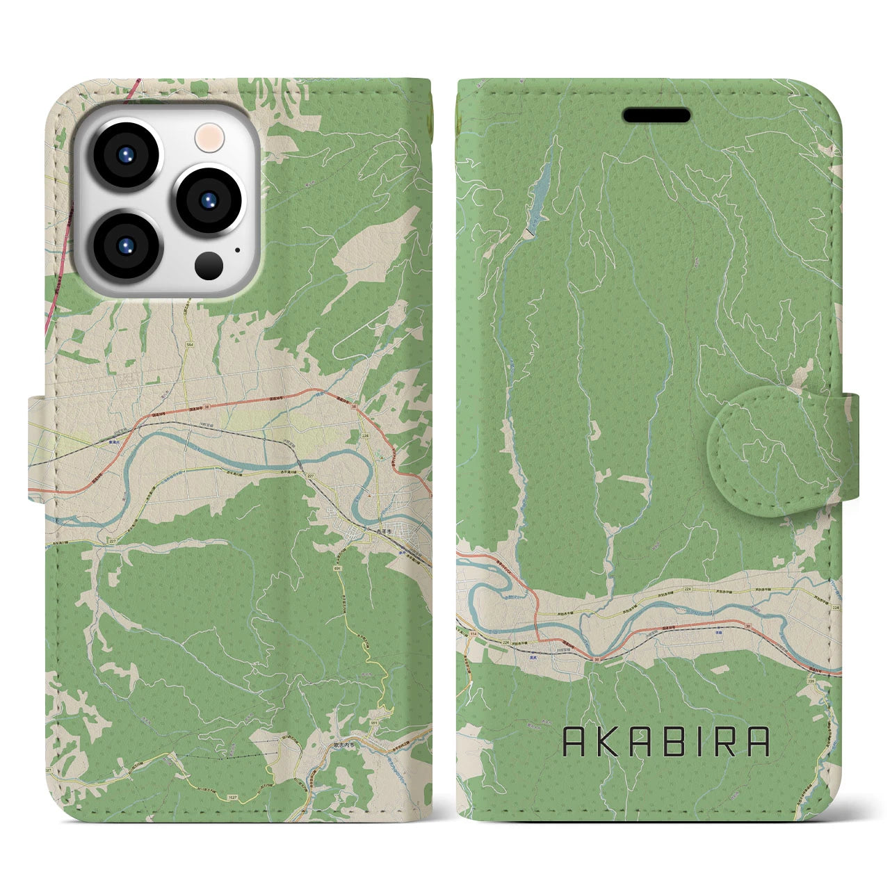 【赤平(北海道)】地図柄iPhoneケース(手帳タイプ)ナチュラル・iPhone 13 Pro 用
