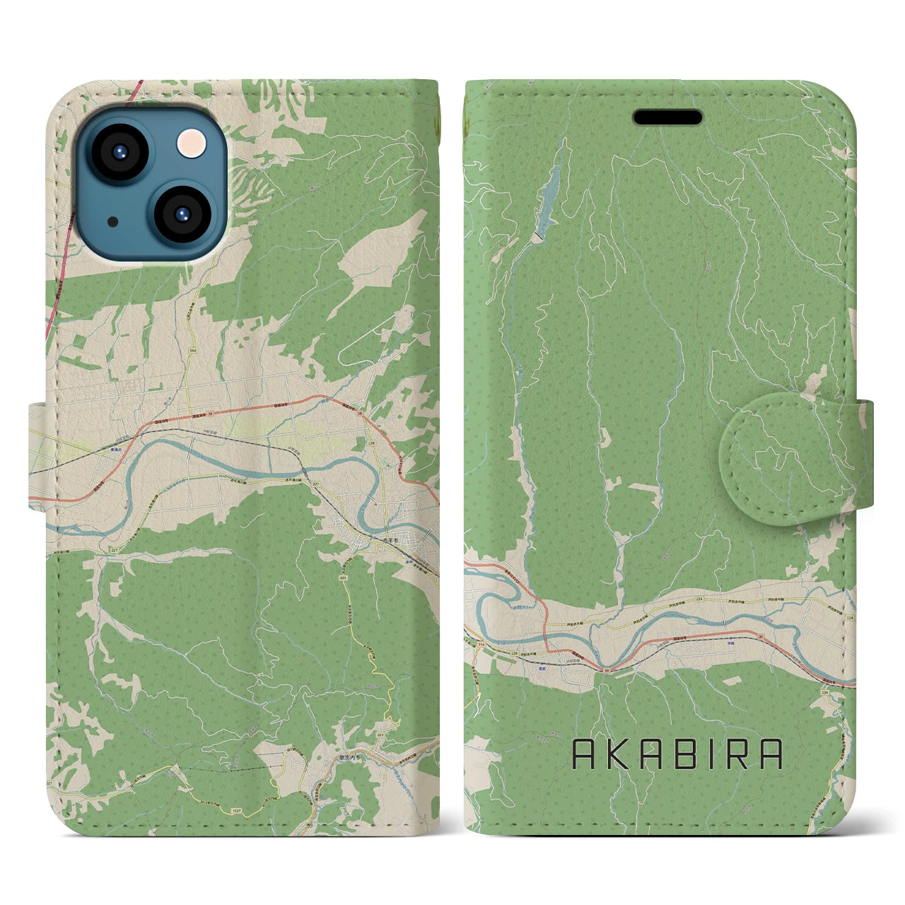 【赤平(北海道)】地図柄iPhoneケース(手帳タイプ)ナチュラル・iPhone 13 用