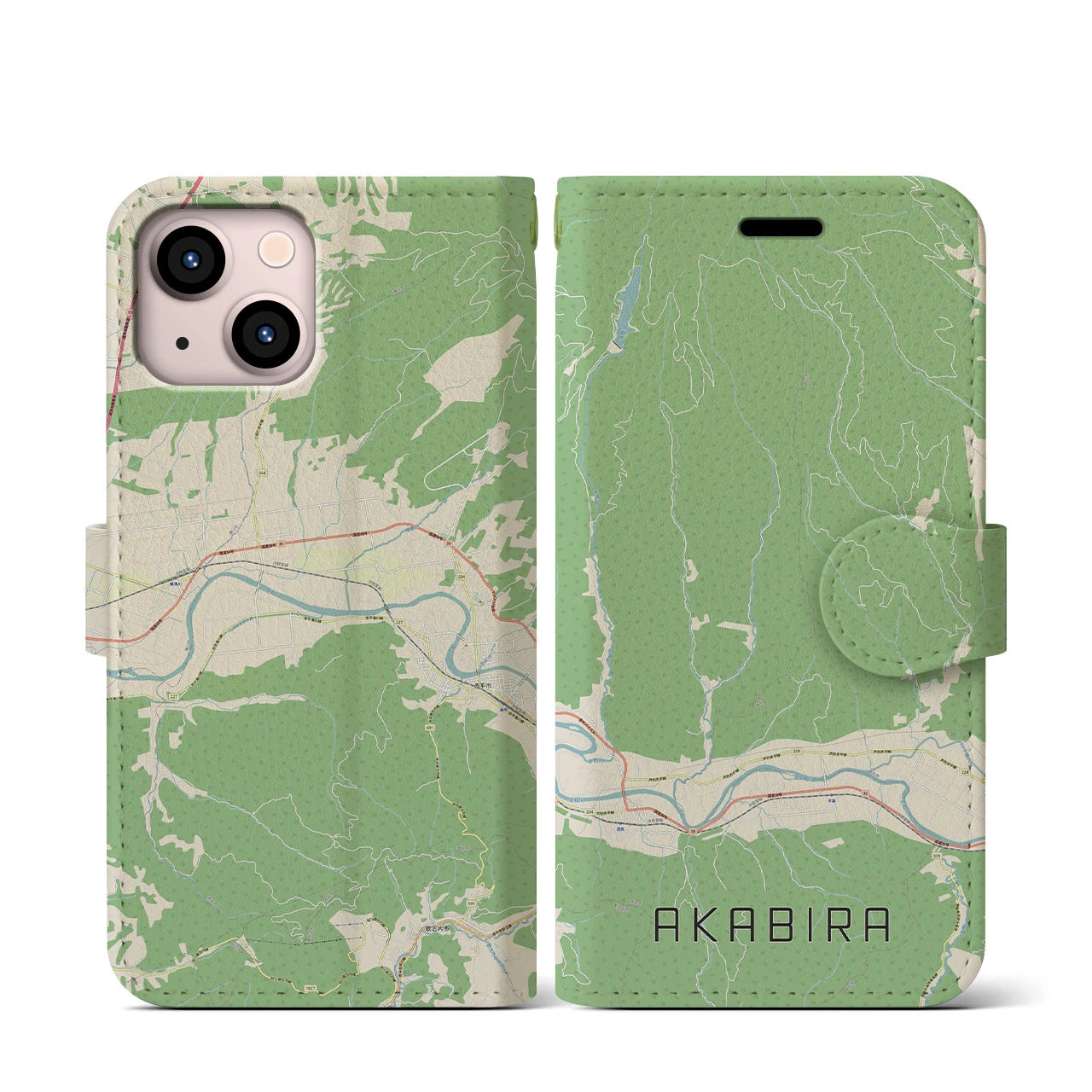 【赤平(北海道)】地図柄iPhoneケース(手帳タイプ)ナチュラル・iPhone 13 mini 用