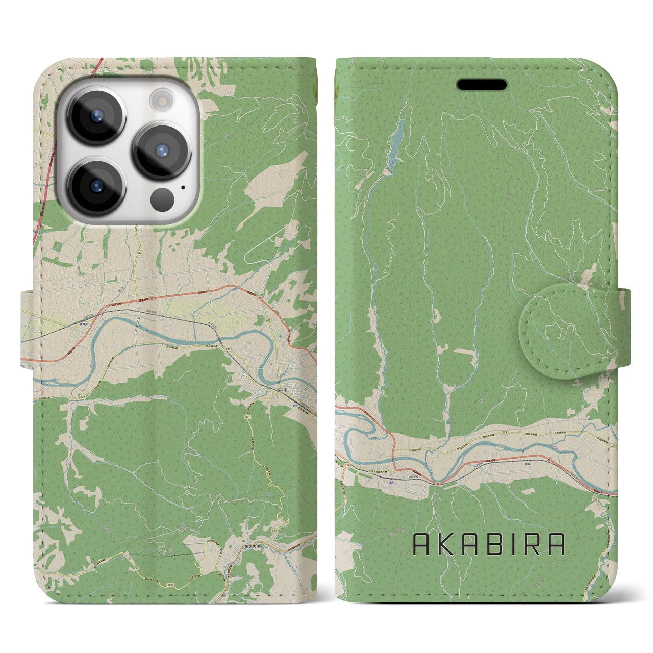 【赤平(北海道)】地図柄iPhoneケース(手帳タイプ)ナチュラル・iPhone 14 Pro 用