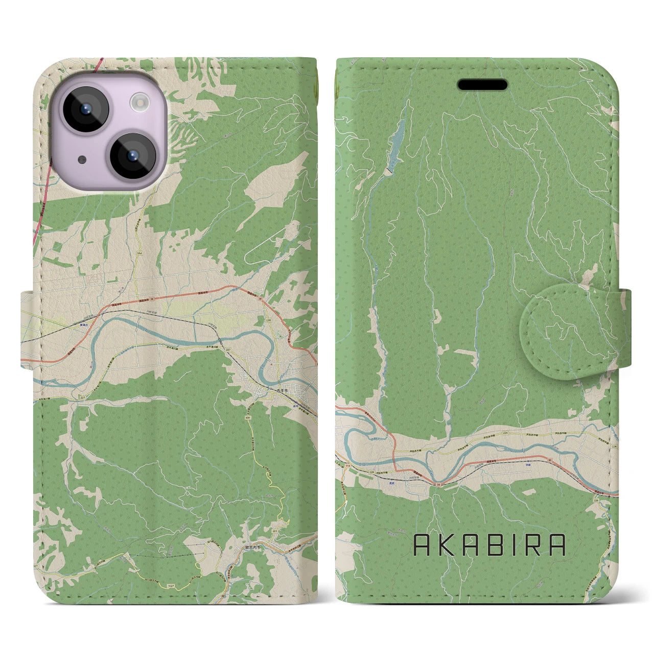 【赤平(北海道)】地図柄iPhoneケース(手帳タイプ)ナチュラル・iPhone 14 用