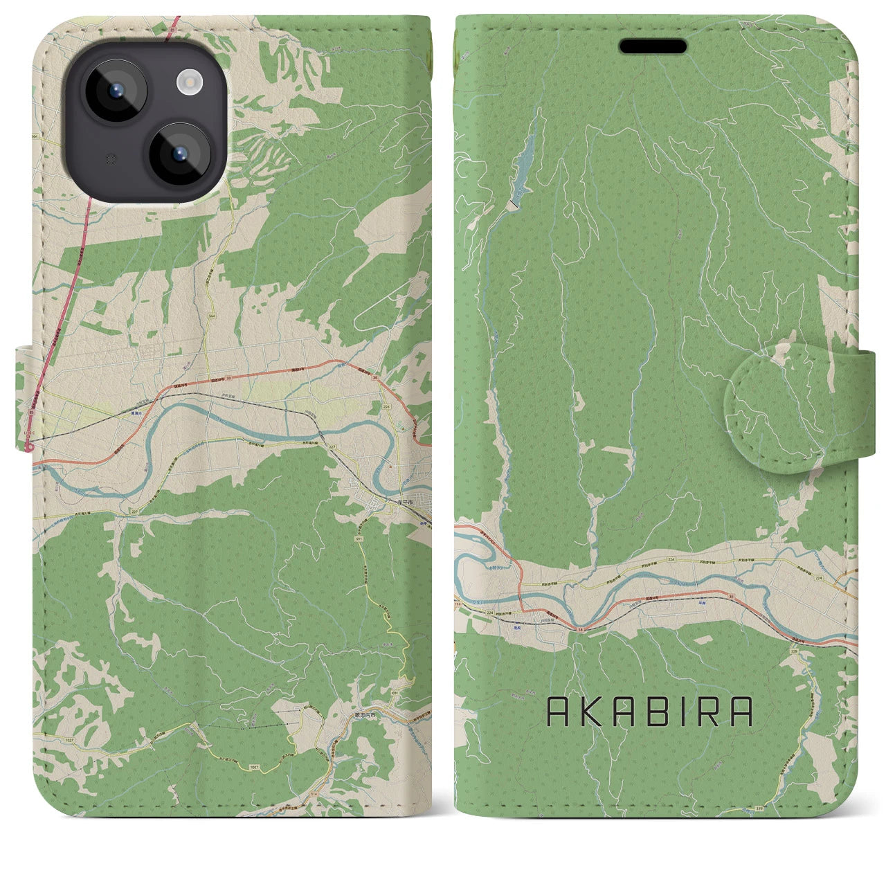 【赤平(北海道)】地図柄iPhoneケース(手帳タイプ)ナチュラル・iPhone 14 Plus 用
