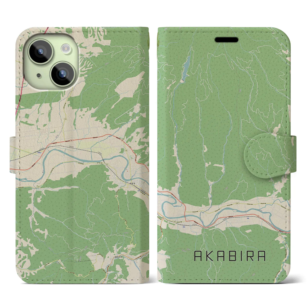 【赤平(北海道)】地図柄iPhoneケース(手帳タイプ)ナチュラル・iPhone 15 用