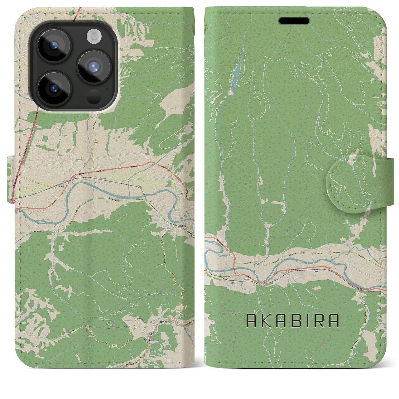 【赤平(北海道)】地図柄iPhoneケース(手帳タイプ)ナチュラル・iPhone 15 Pro Max 用
