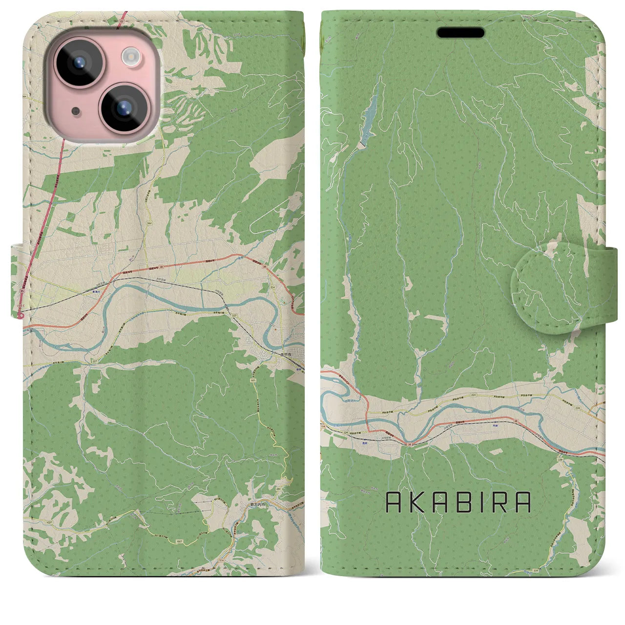 【赤平(北海道)】地図柄iPhoneケース(手帳タイプ)ナチュラル・iPhone 15 Plus 用