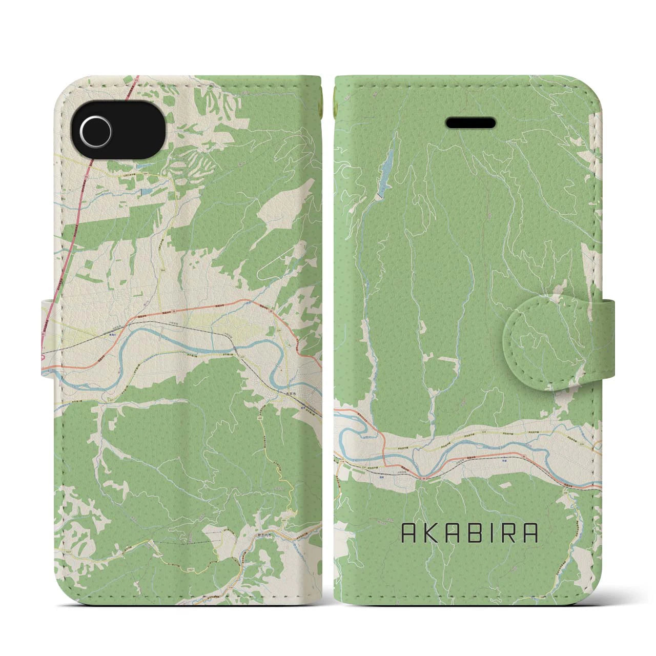 【赤平(北海道)】地図柄iPhoneケース(手帳タイプ)ナチュラル・iPhone SE(第3 / 第2世代) / 8 / 7 / 6s / 6 用