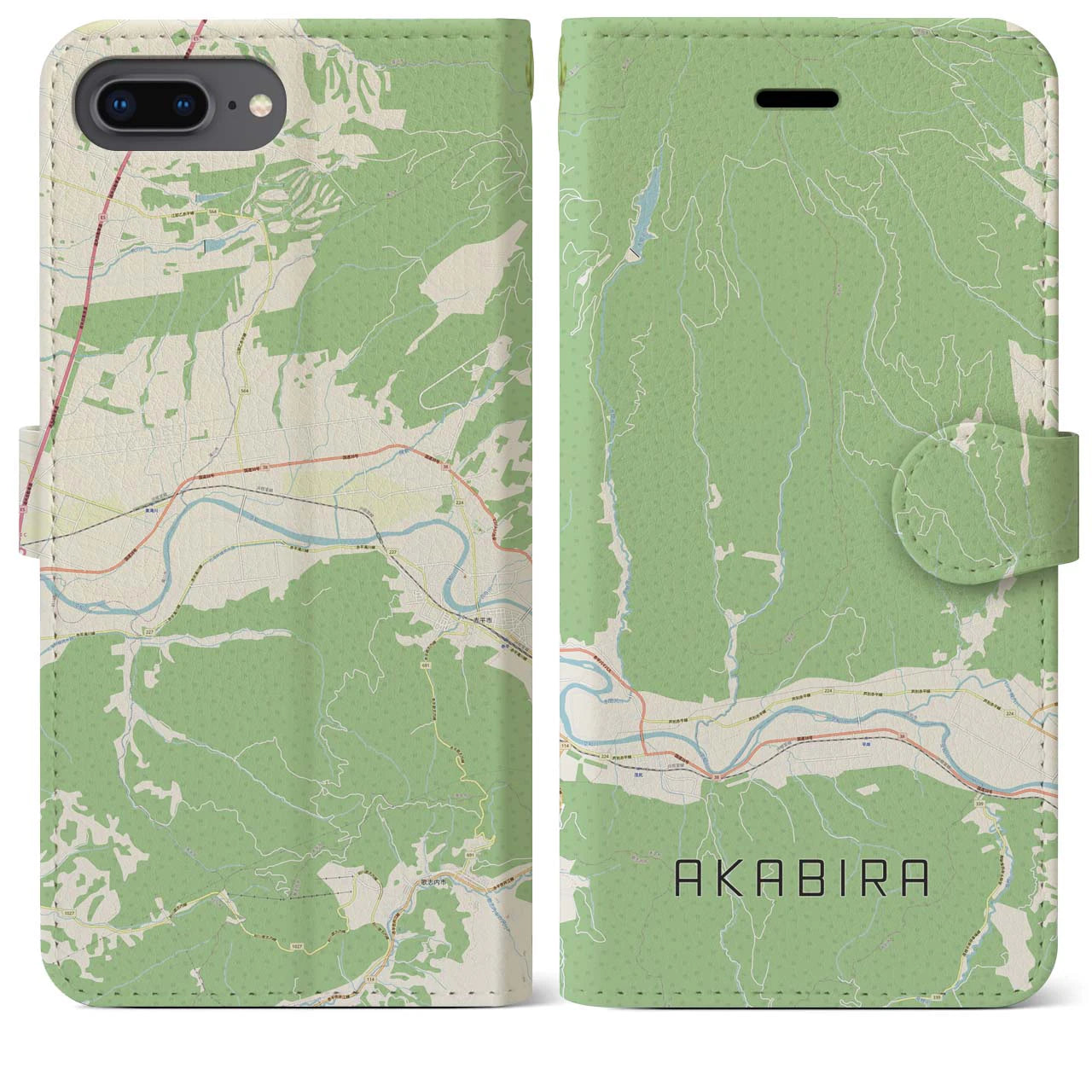 【赤平(北海道)】地図柄iPhoneケース(手帳タイプ)ナチュラル・iPhone 8Plus /7Plus / 6sPlus / 6Plus 用