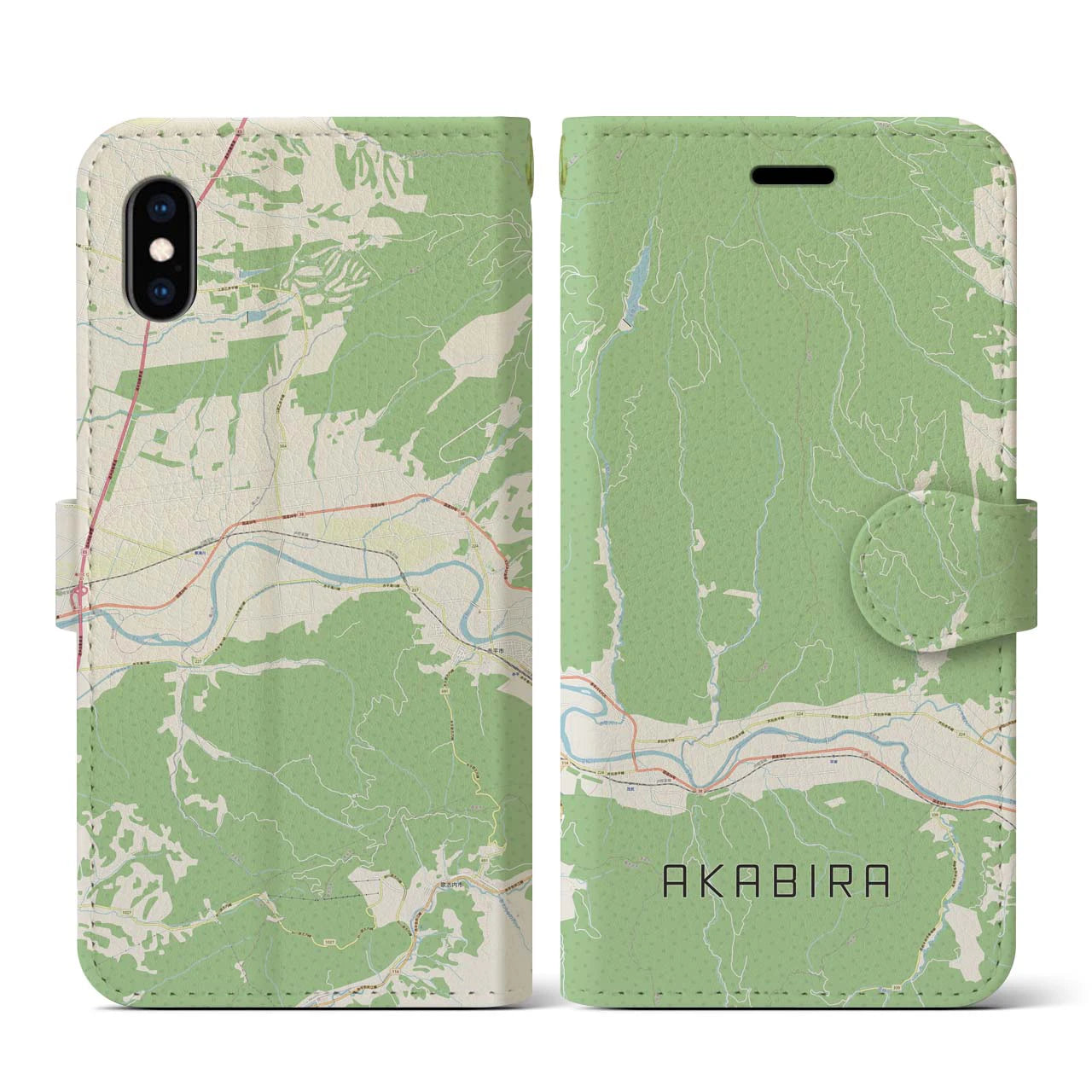 【赤平(北海道)】地図柄iPhoneケース(手帳タイプ)ナチュラル・iPhone XS / X 用