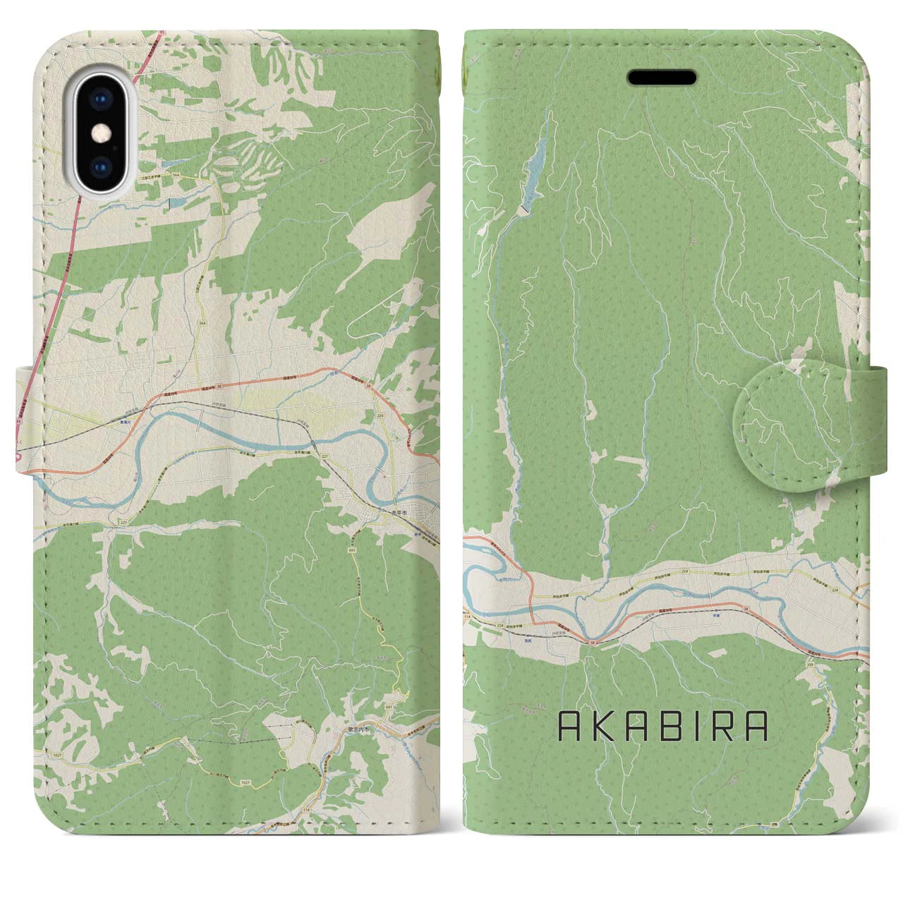 【赤平(北海道)】地図柄iPhoneケース(手帳タイプ)ナチュラル・iPhone XS Max 用