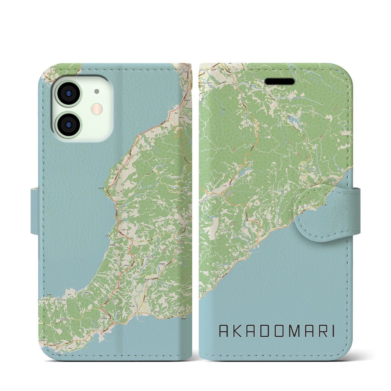 【赤泊(新潟県)】地図柄iPhoneケース(手帳タイプ)ナチュラル・iPhone 12 mini 用