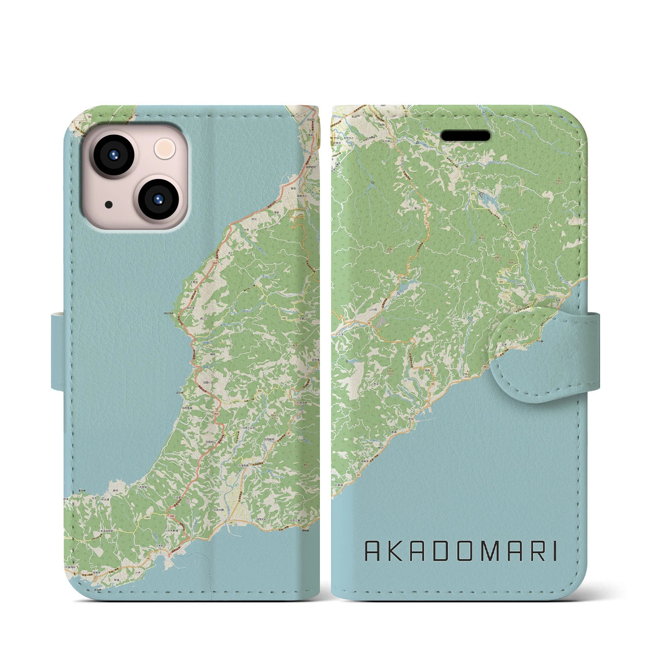 【赤泊(新潟県)】地図柄iPhoneケース(手帳タイプ)ナチュラル・iPhone 13 mini 用