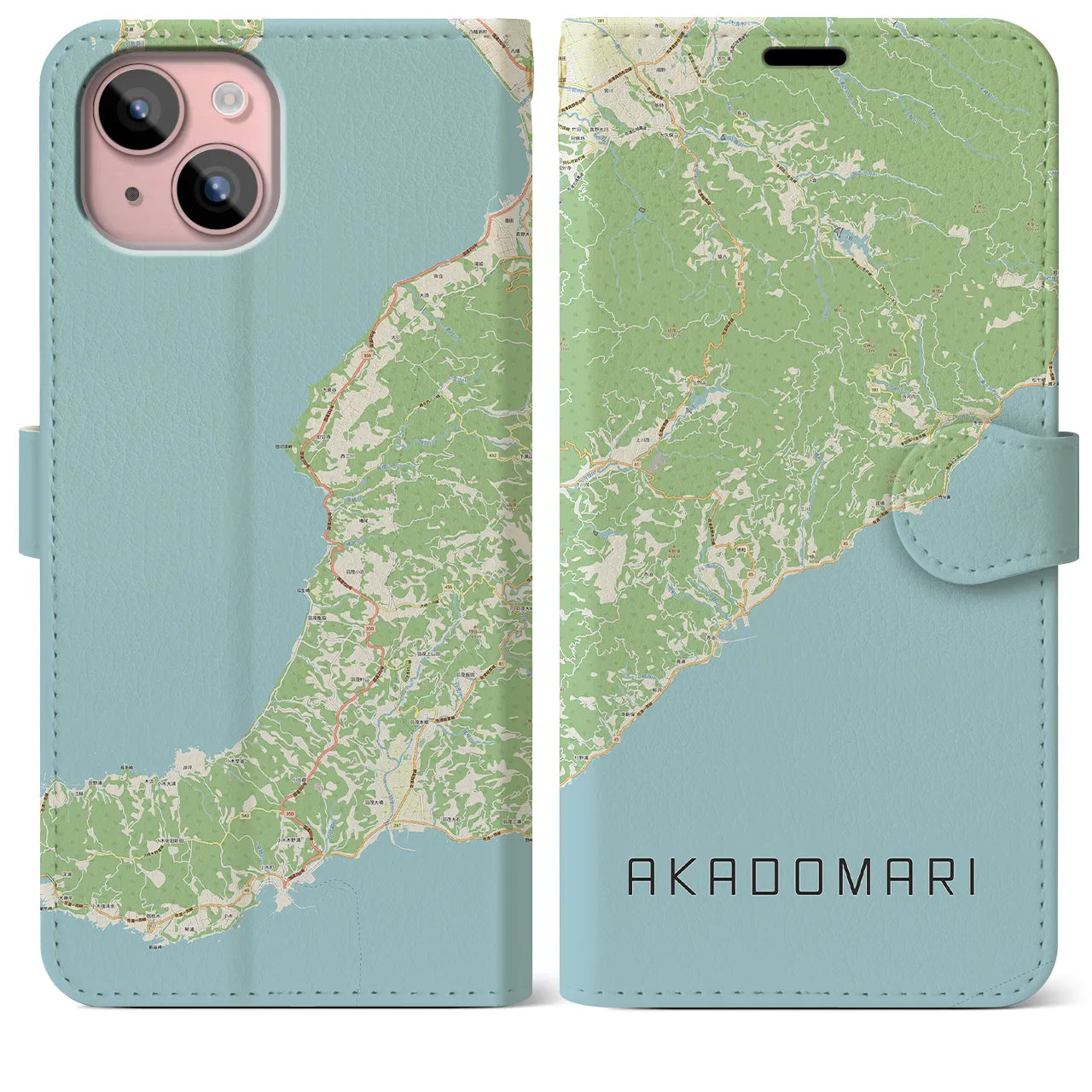 【赤泊(新潟県)】地図柄iPhoneケース(手帳タイプ)ナチュラル・iPhone 15 Plus 用