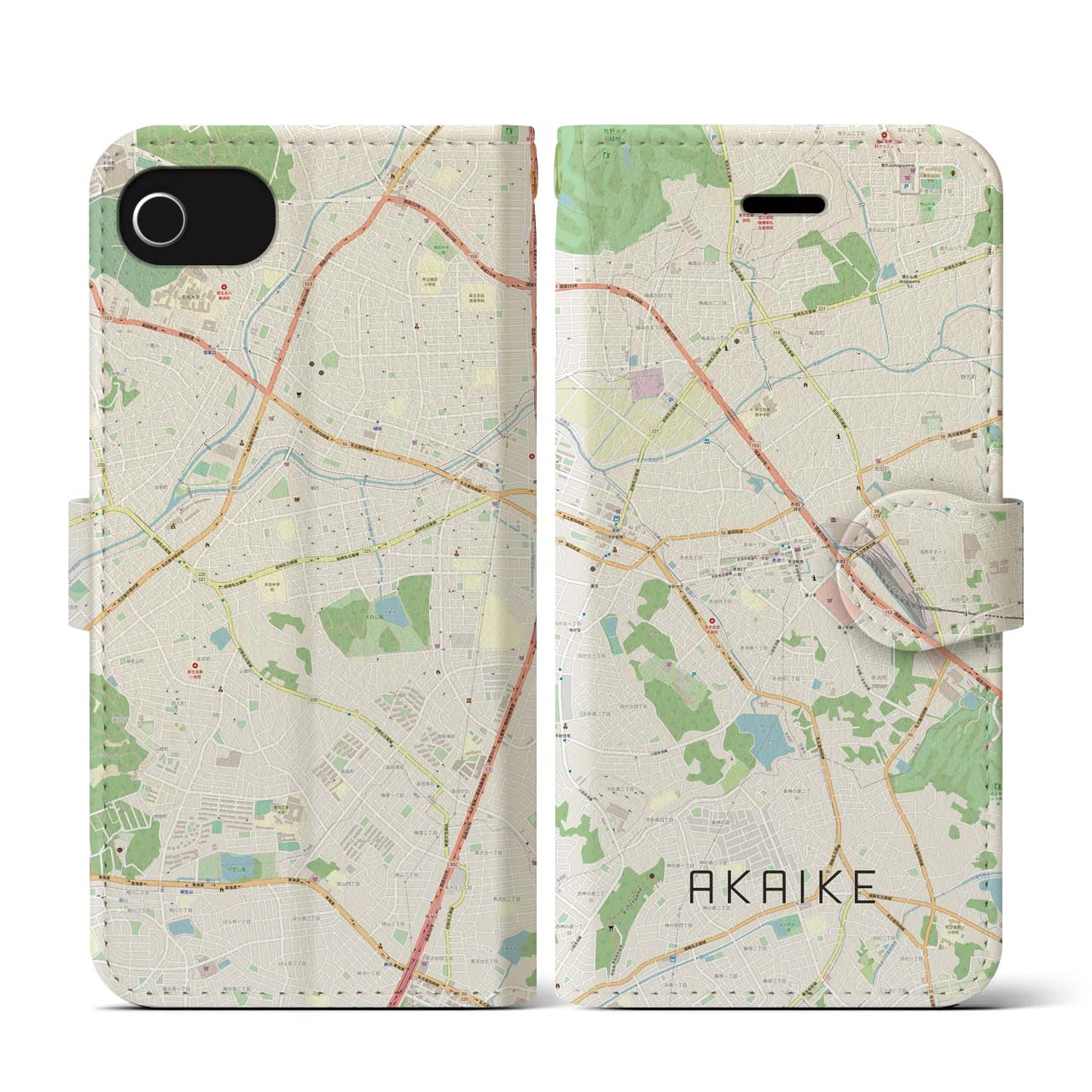 【赤池(愛知県)】地図柄iPhoneケース(手帳タイプ)ナチュラル・iPhone SE(第3 / 第2世代) / 8 / 7 / 6s / 6 用