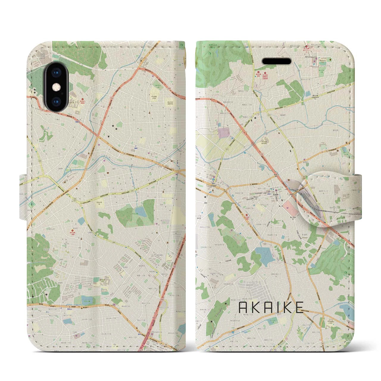 【赤池(愛知県)】地図柄iPhoneケース(手帳タイプ)ナチュラル・iPhone XS / X 用