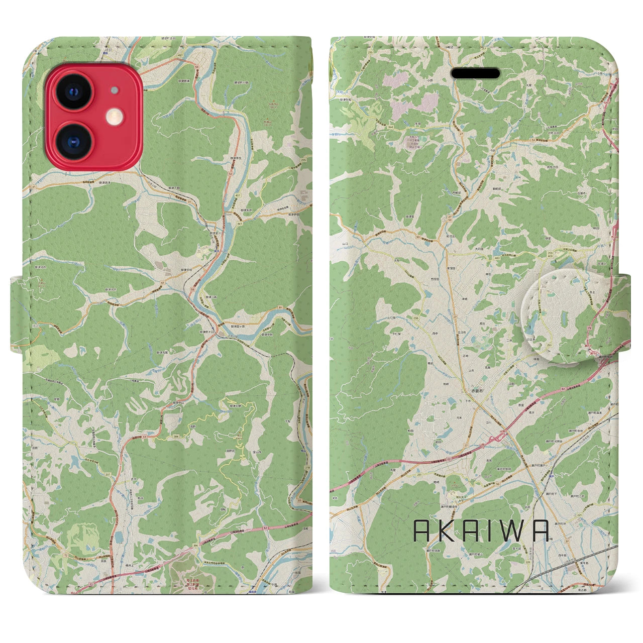 【赤磐(岡山県)】地図柄iPhoneケース(手帳タイプ)ナチュラル・iPhone 11 用