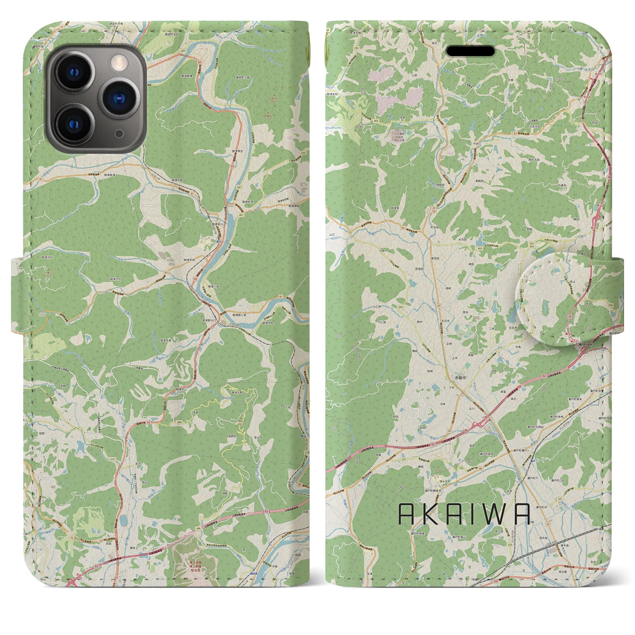 【赤磐(岡山県)】地図柄iPhoneケース(手帳タイプ)ナチュラル・iPhone 11 Pro Max 用