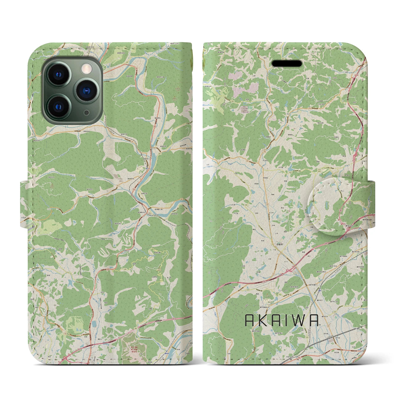 【赤磐(岡山県)】地図柄iPhoneケース(手帳タイプ)ナチュラル・iPhone 11 Pro 用